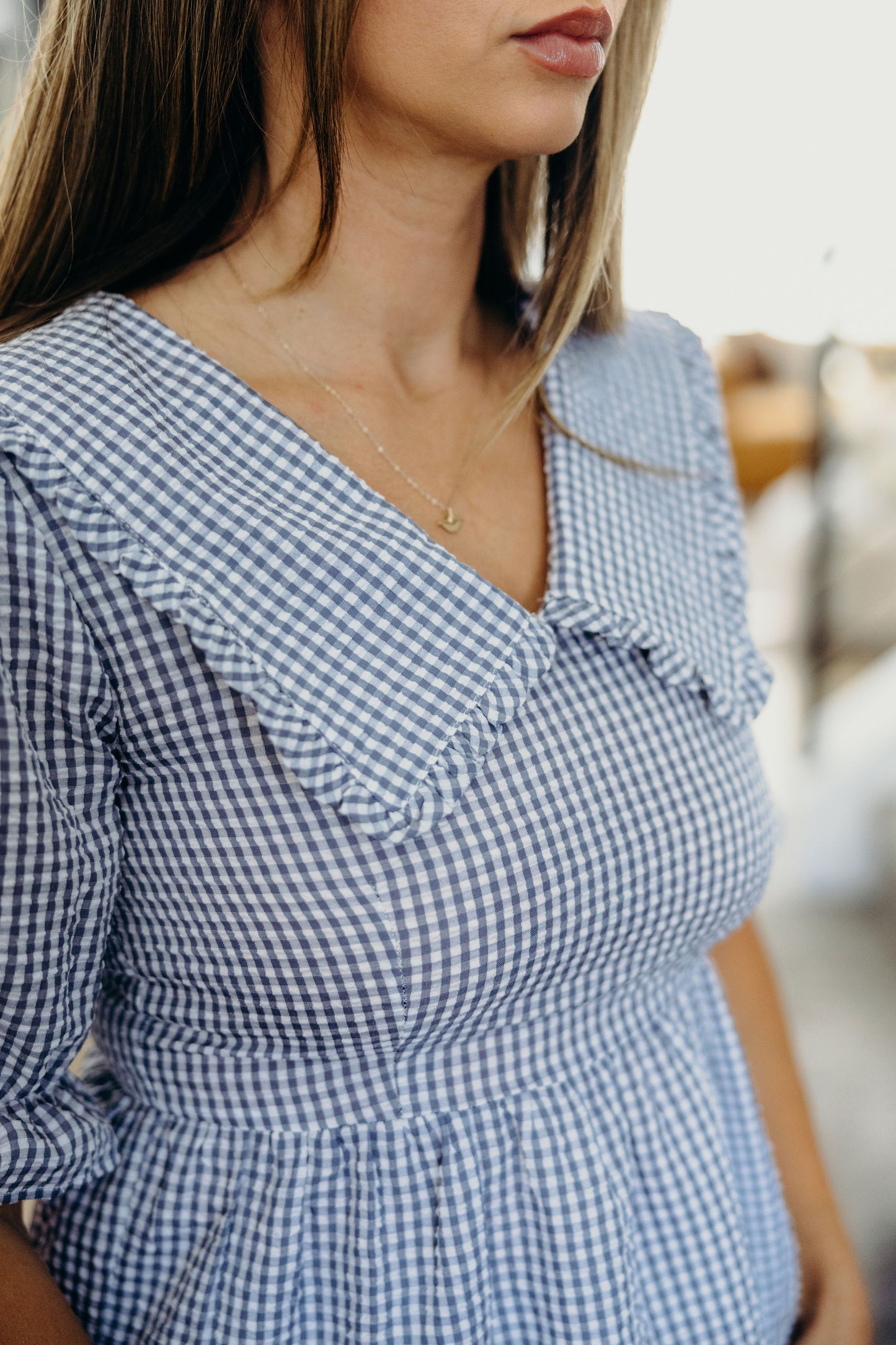 PETER PAN COLLARED BLOUSE IN LIGHT BLUE GINGHAM