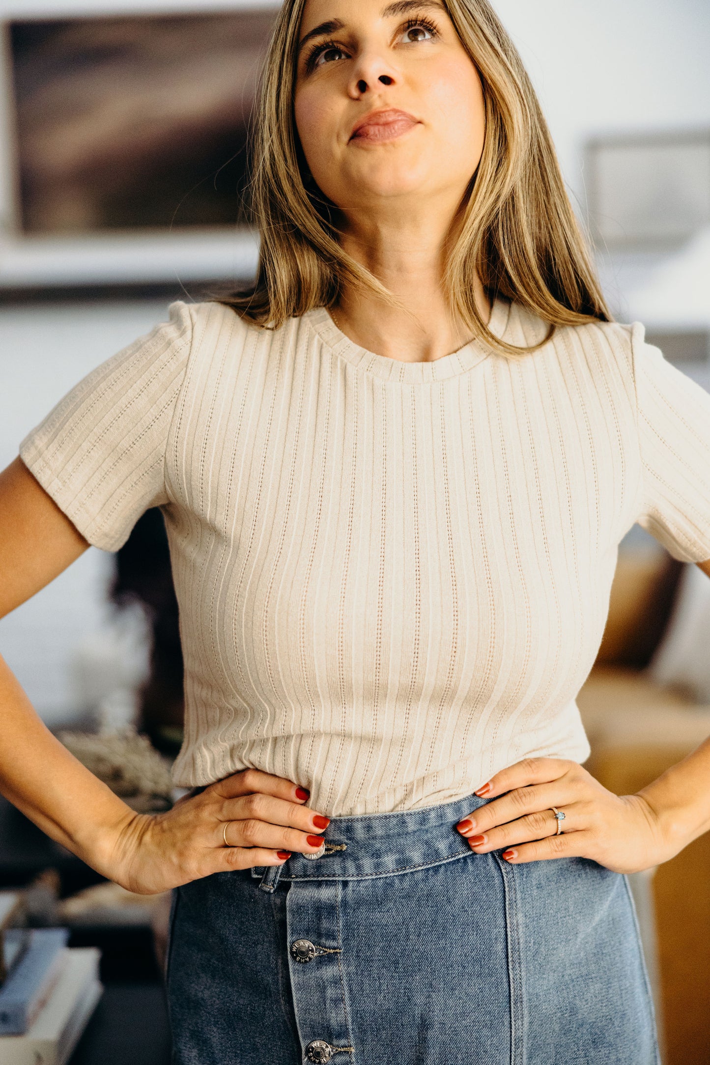 POINTELLE TOP IN OATMEAL