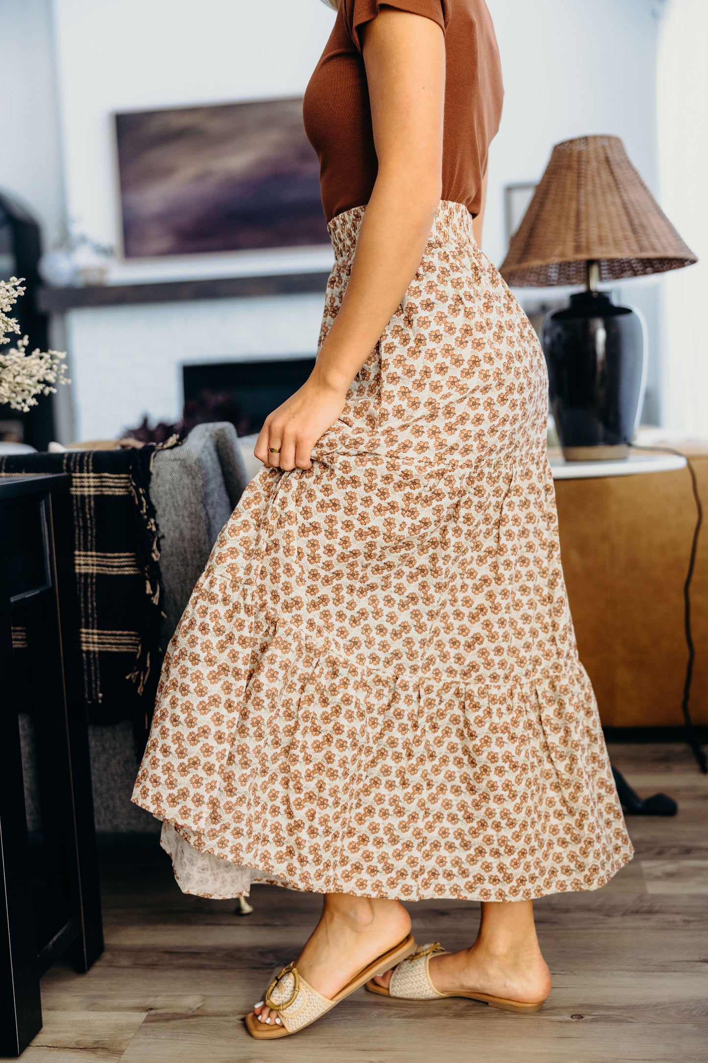 COTTON BOHO SKIRT IN RUSTIC TERRA