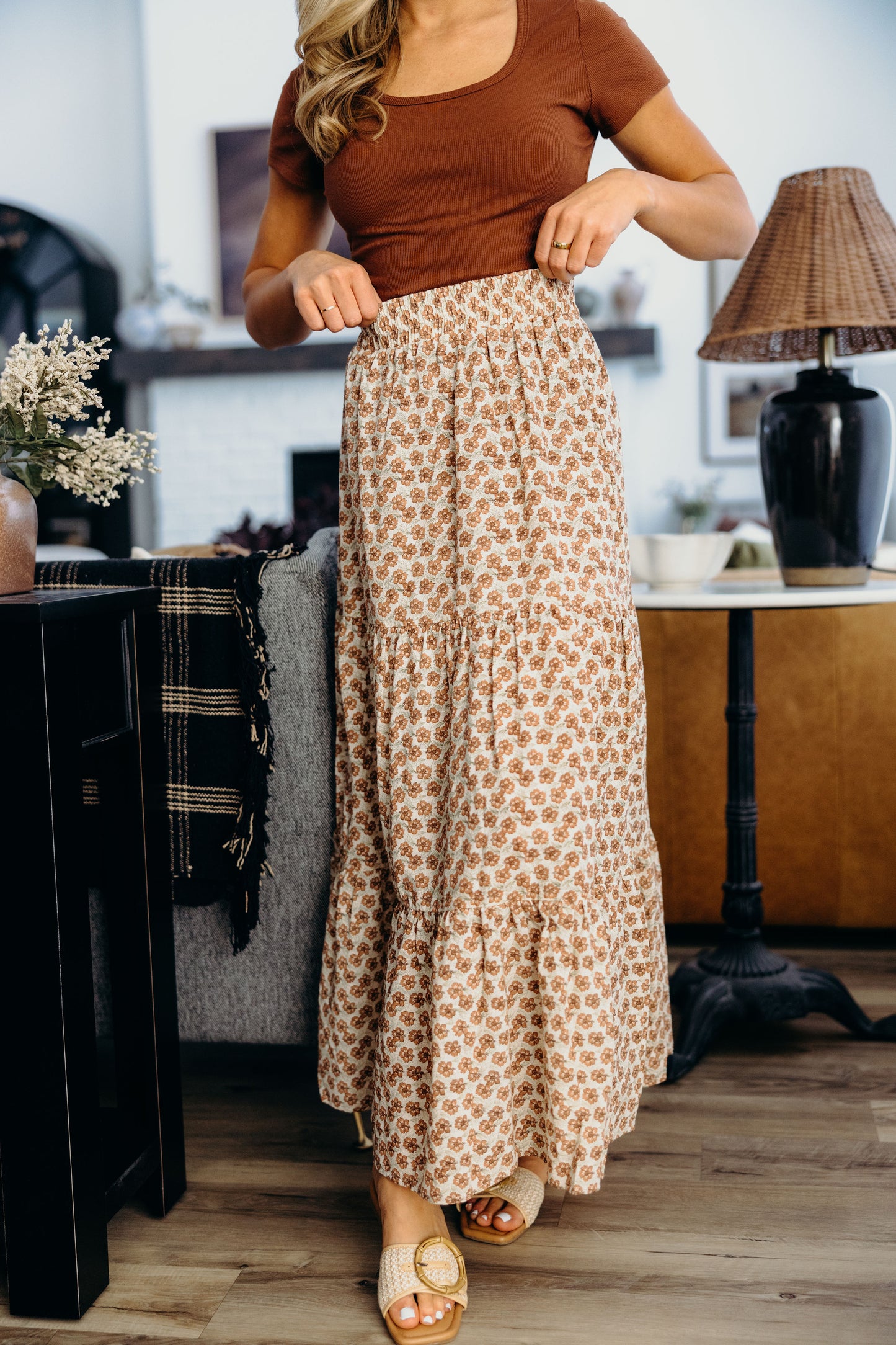 COTTON BOHO SKIRT IN RUSTIC TERRA