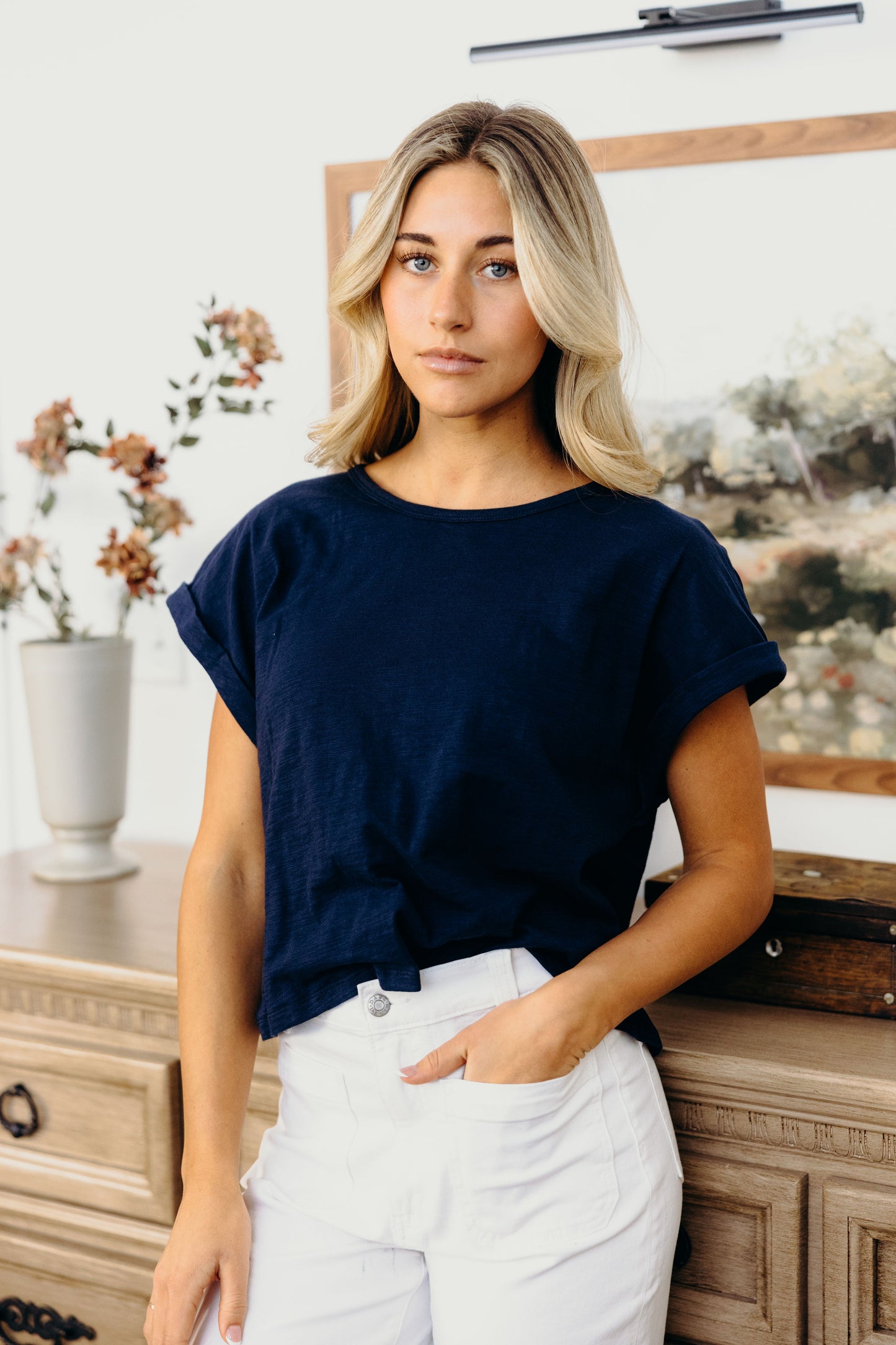 SLUB TEE IN NAVY