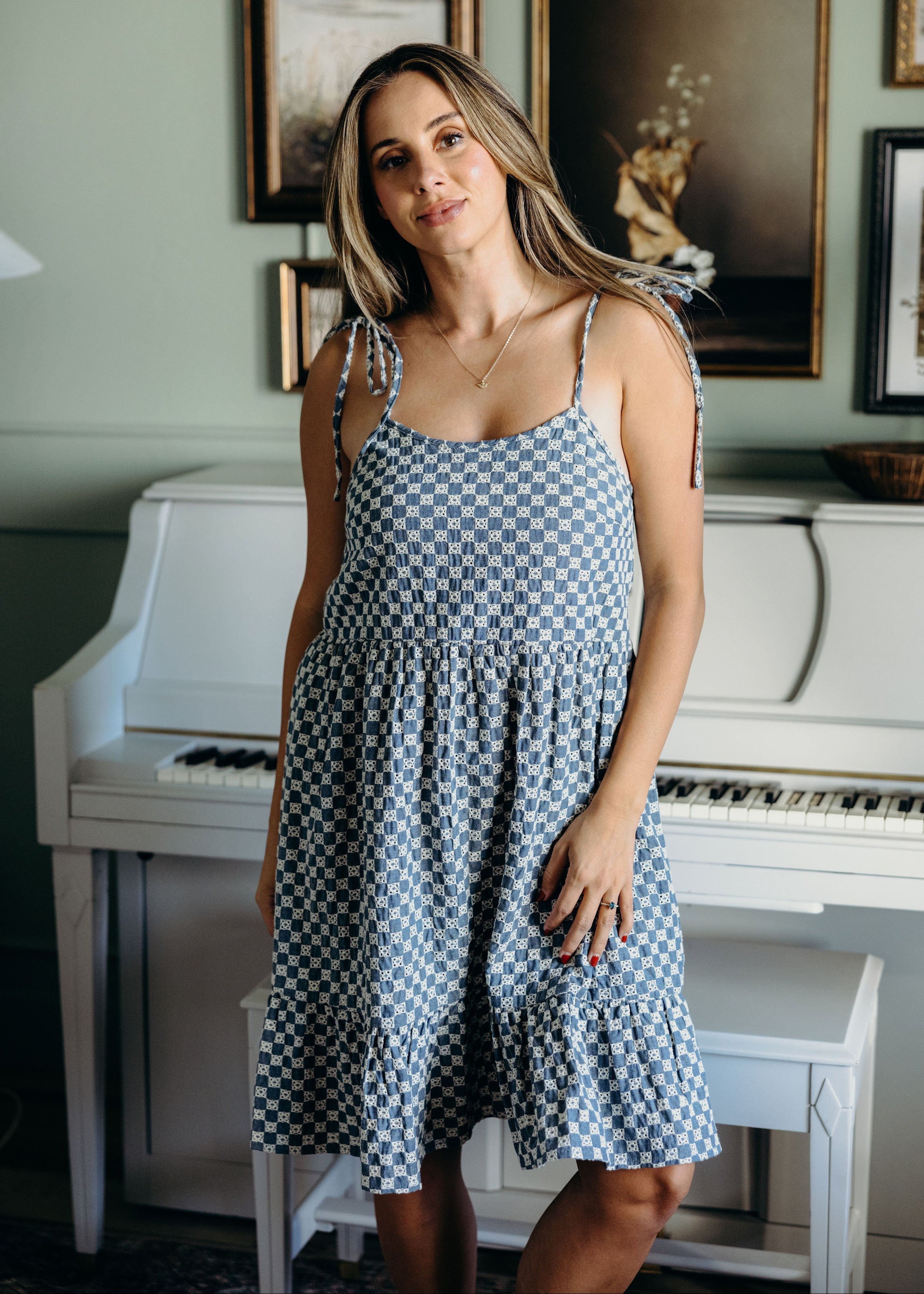 Leon Dress in Denim Checkered