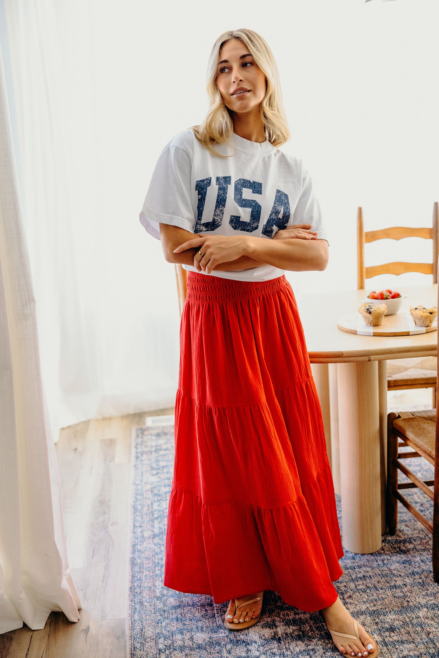 GAUZE MAXI SKIRT IN JULY RED