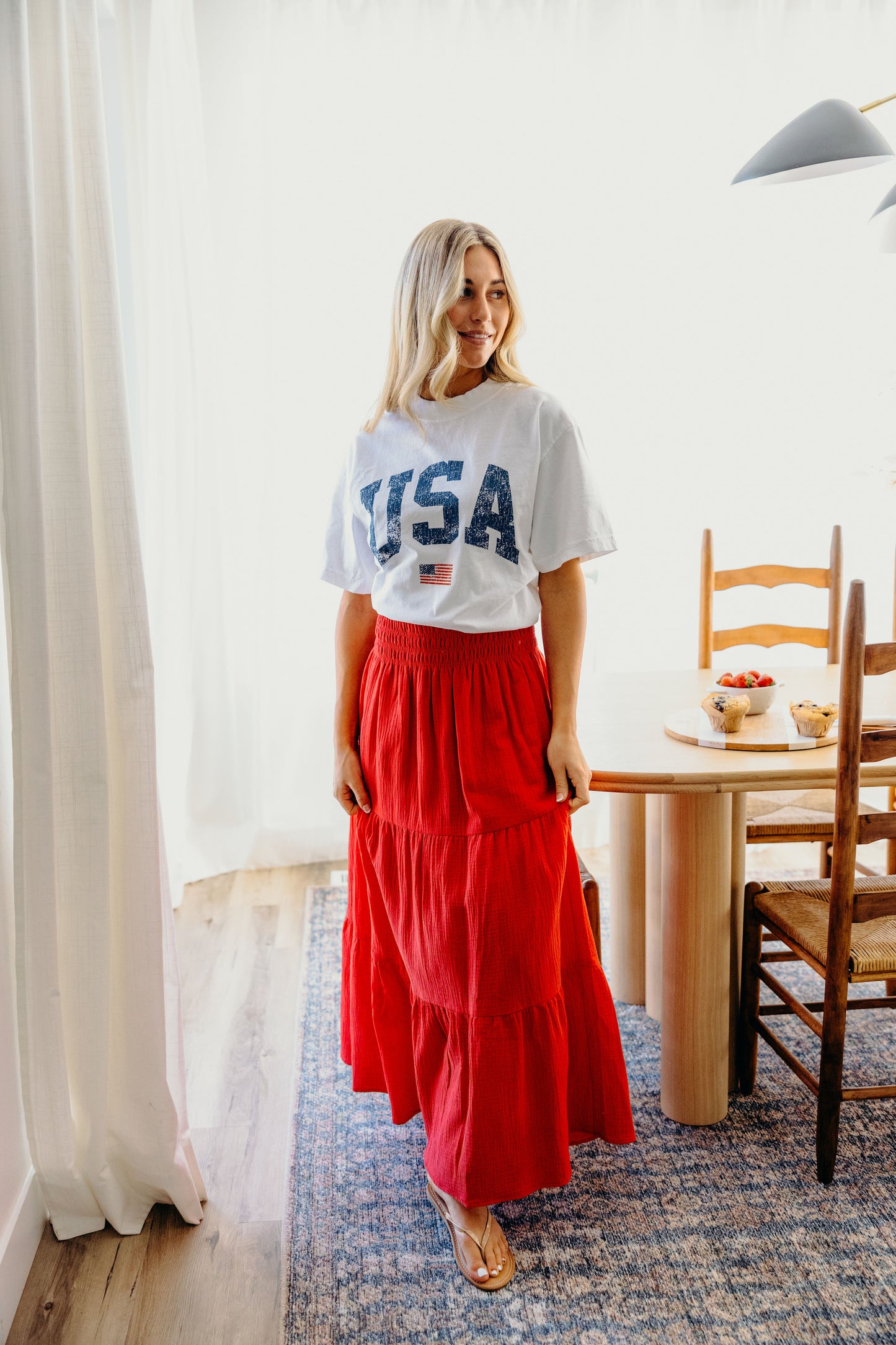 GAUZE MAXI SKIRT IN JULY RED