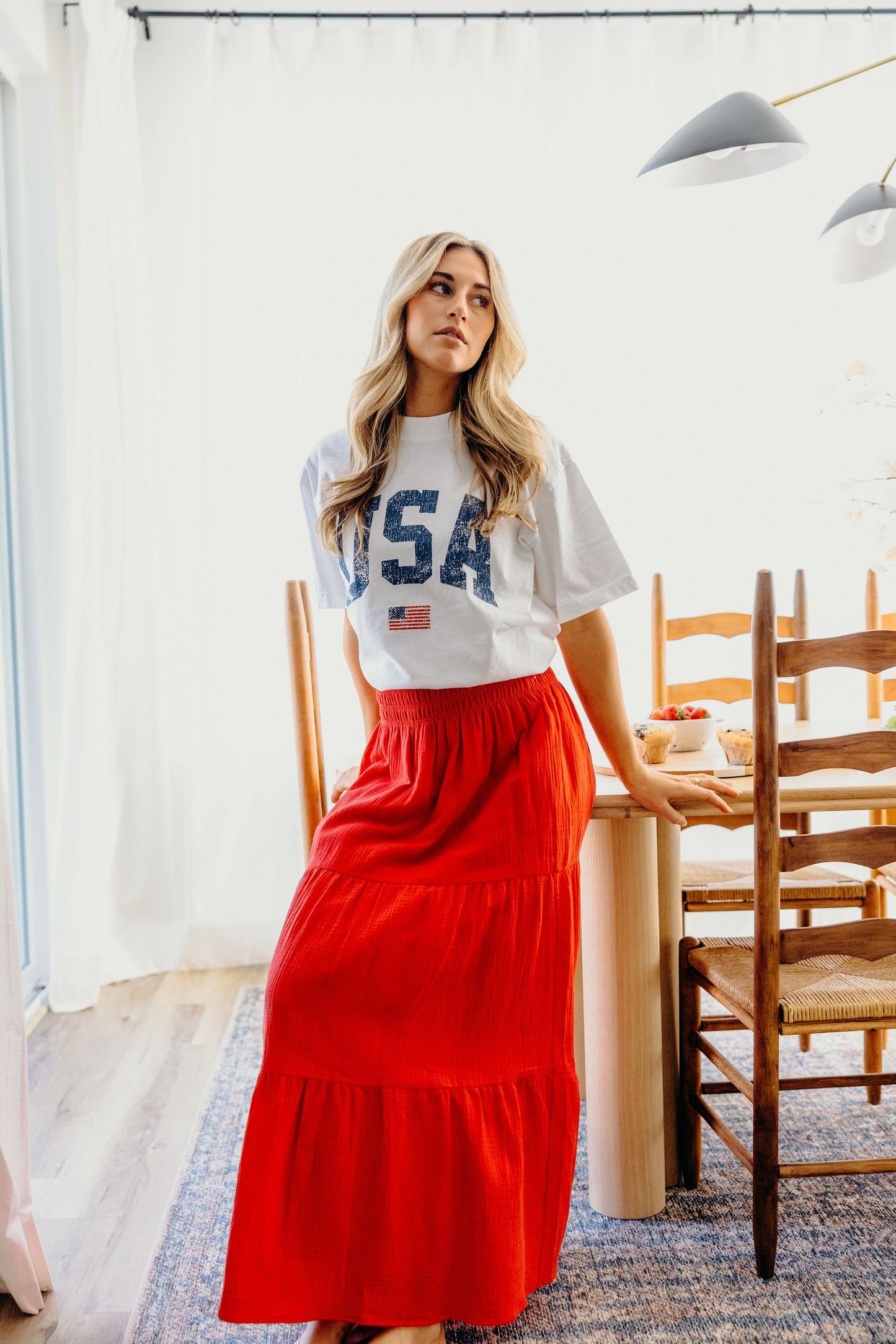 GAUZE MAXI SKIRT IN JULY RED