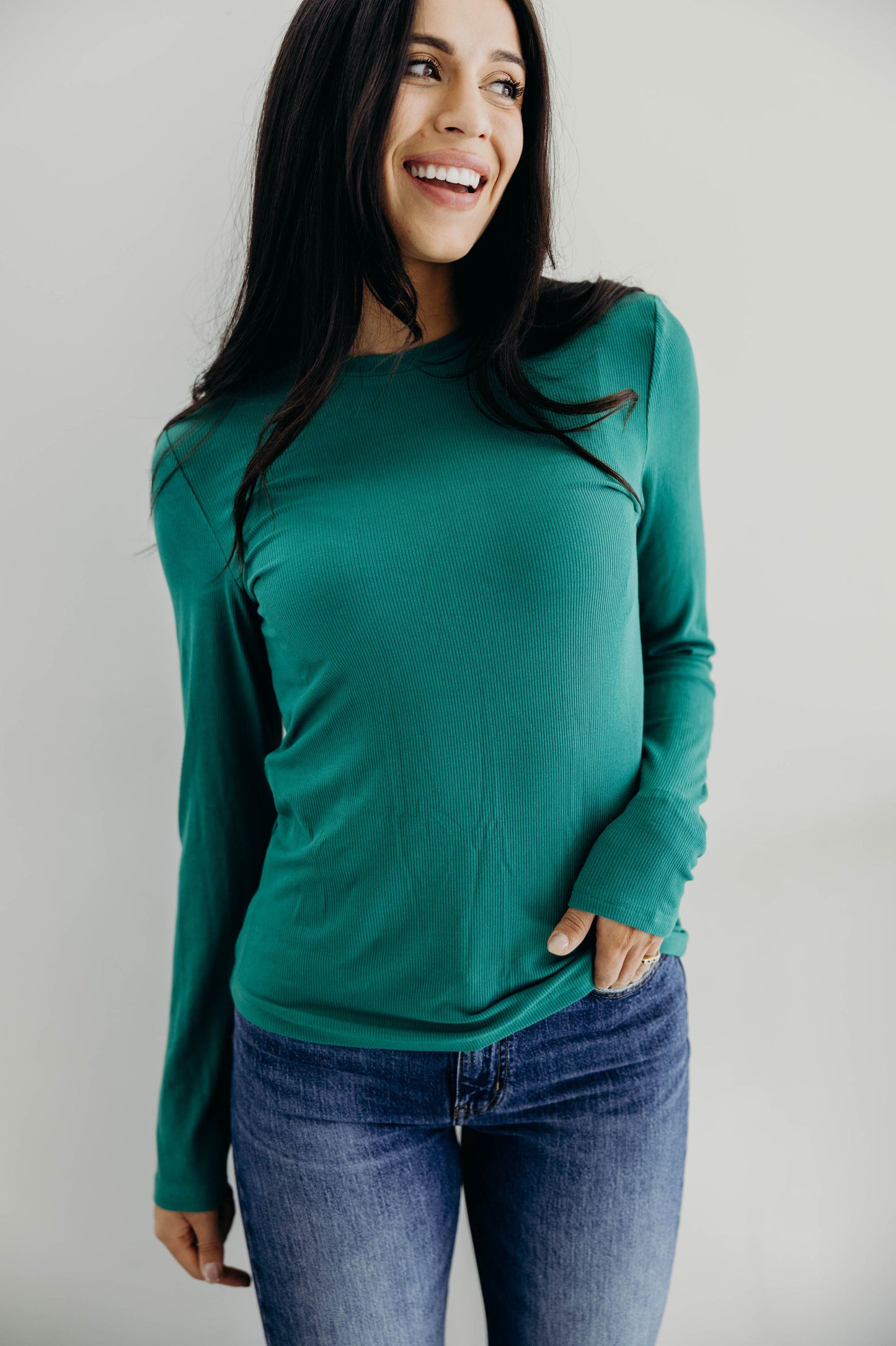 HIGH NECK LONG SLEEVE TEE IN LUSH MEADOW