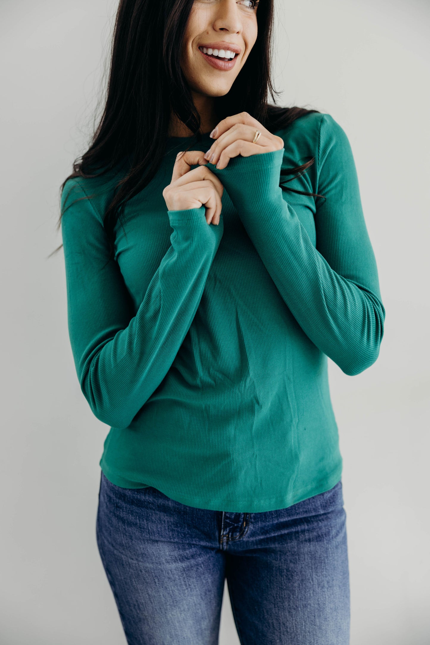 HIGH NECK LONG SLEEVE TEE IN LUSH MEADOW