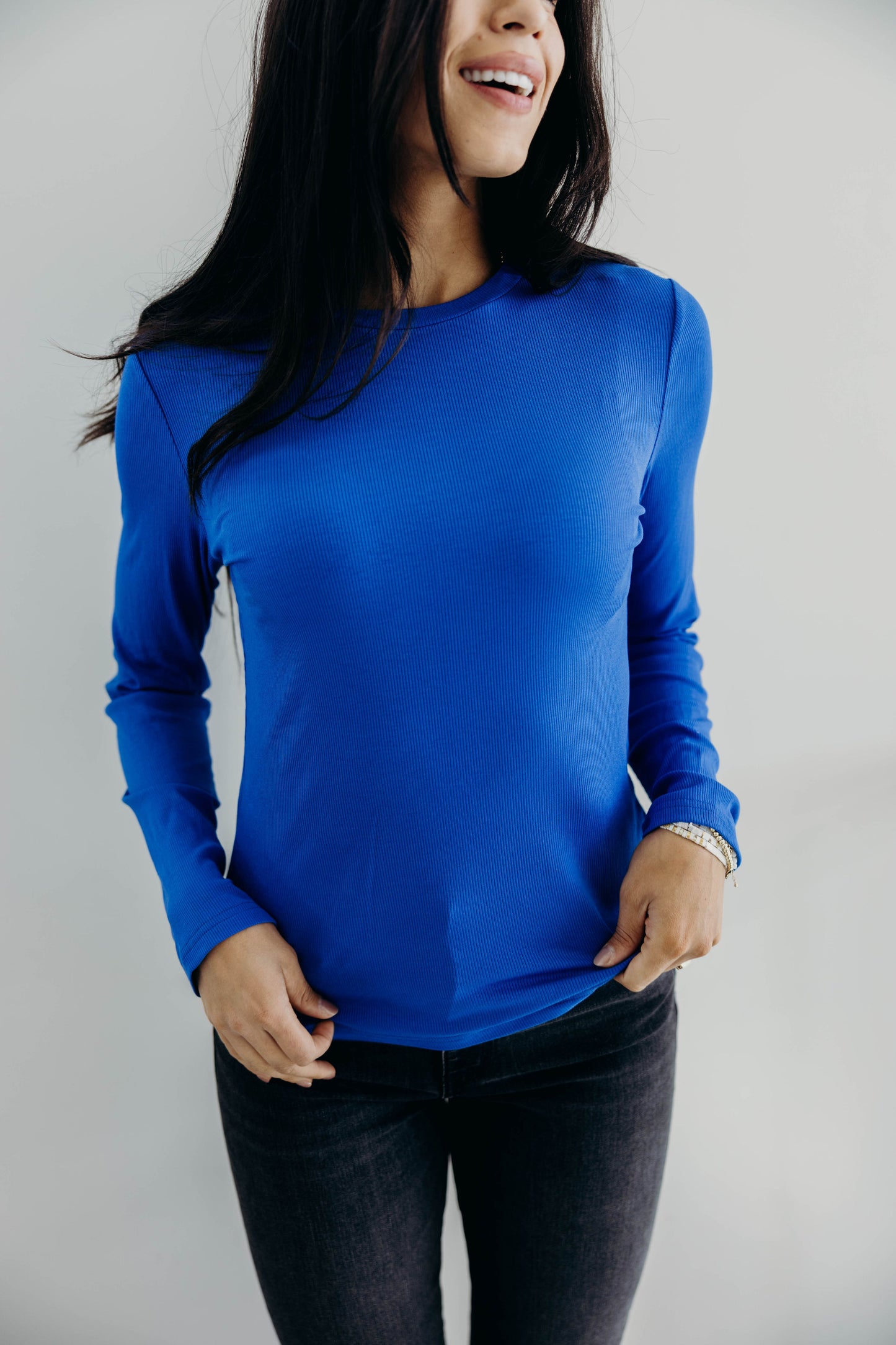 HIGH NECK LONG SLEEVE TEE IN COBALT