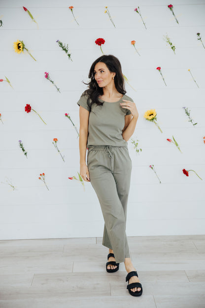WIDE LEG LOUNGE PANTS IN OLIVE