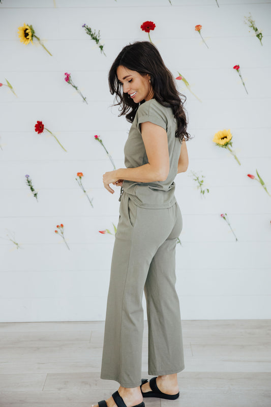 WIDE LEG LOUNGE PANTS IN OLIVE