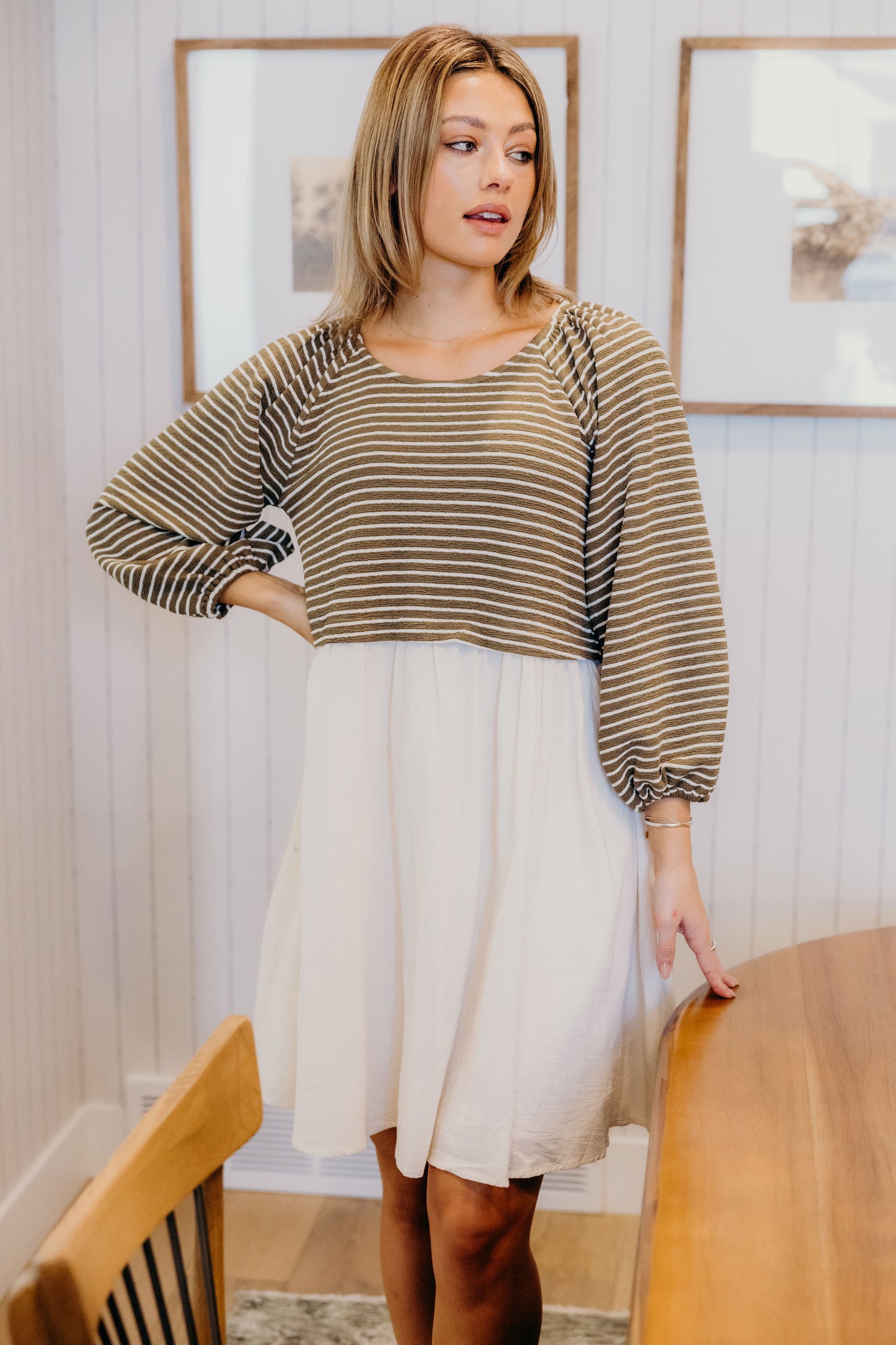 THE DAWN IN OLIVE STRIPED
