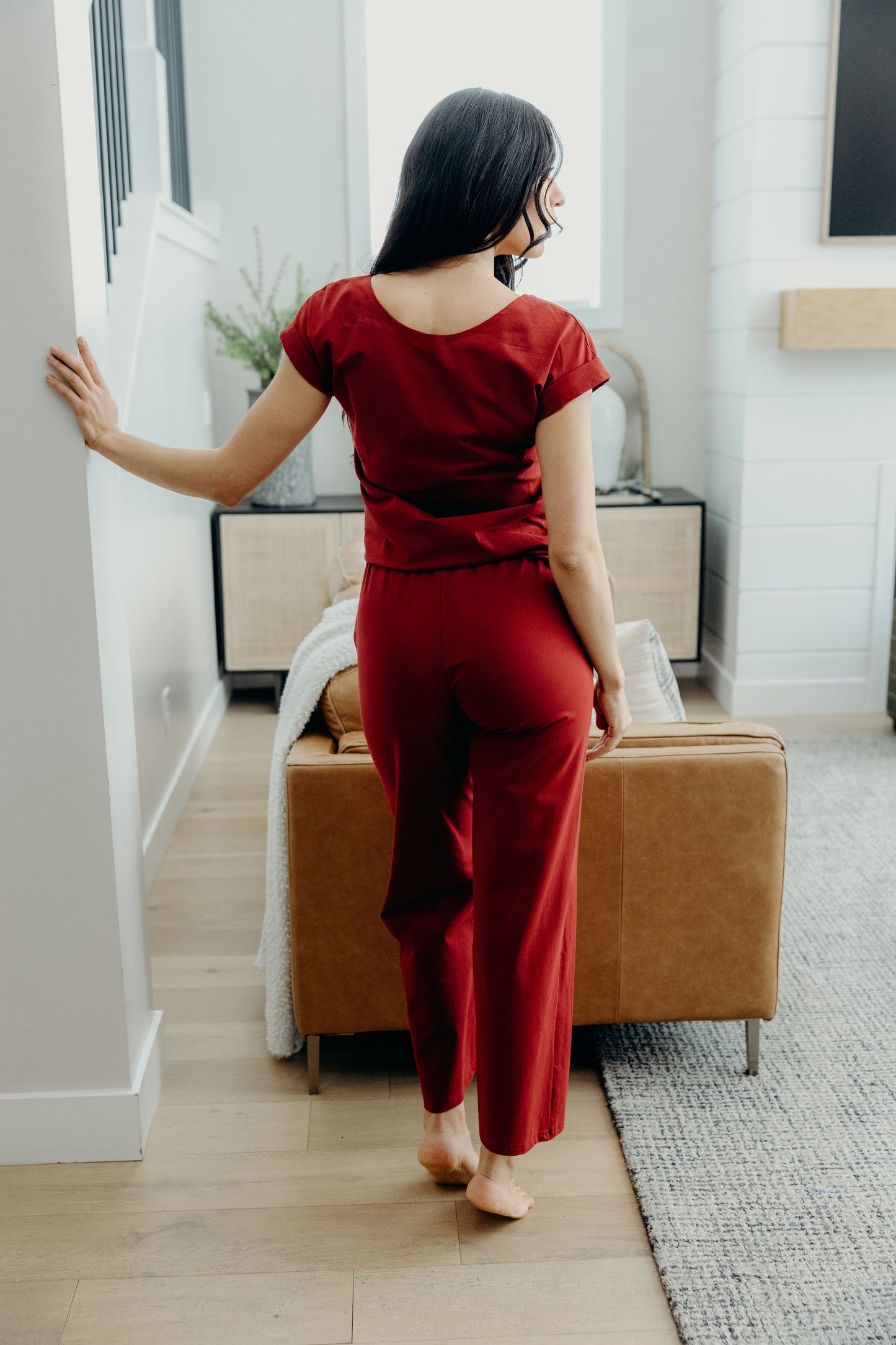 WIDE LEG LOUNGE PANTS IN RUBY RED