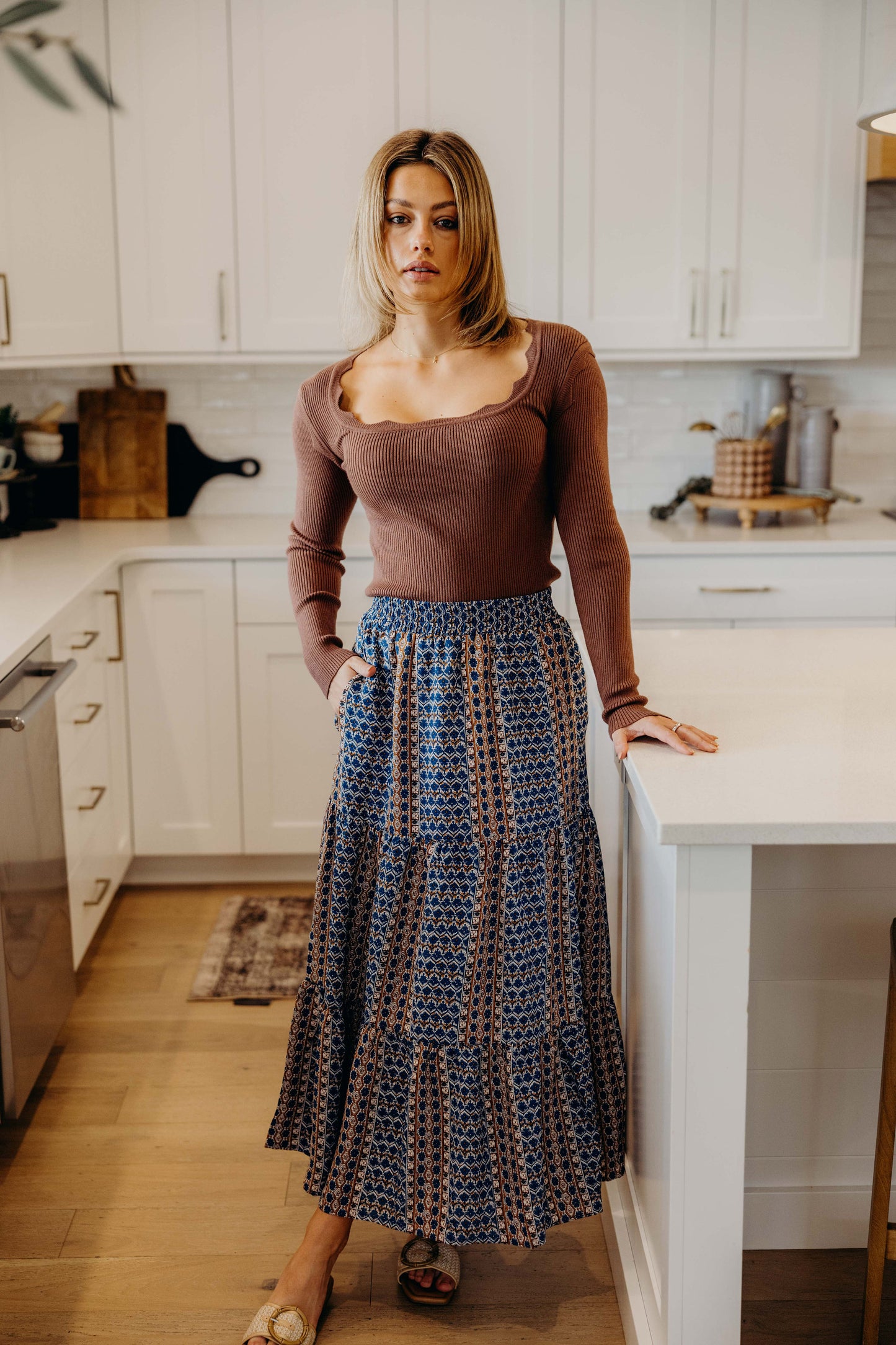 TIERED MAXI SKIRT IN MOROCCAN SPICE