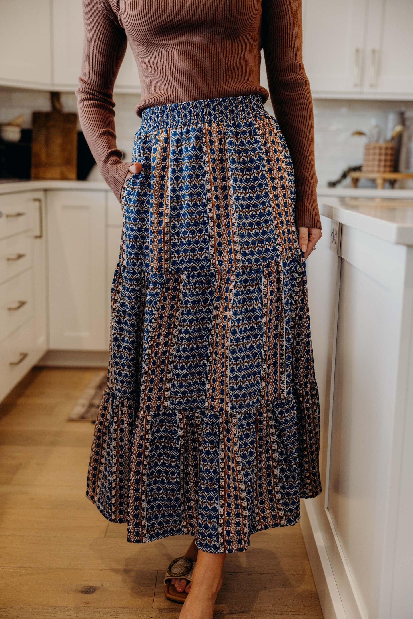 TIERED MAXI SKIRT IN MOROCCAN SPICE