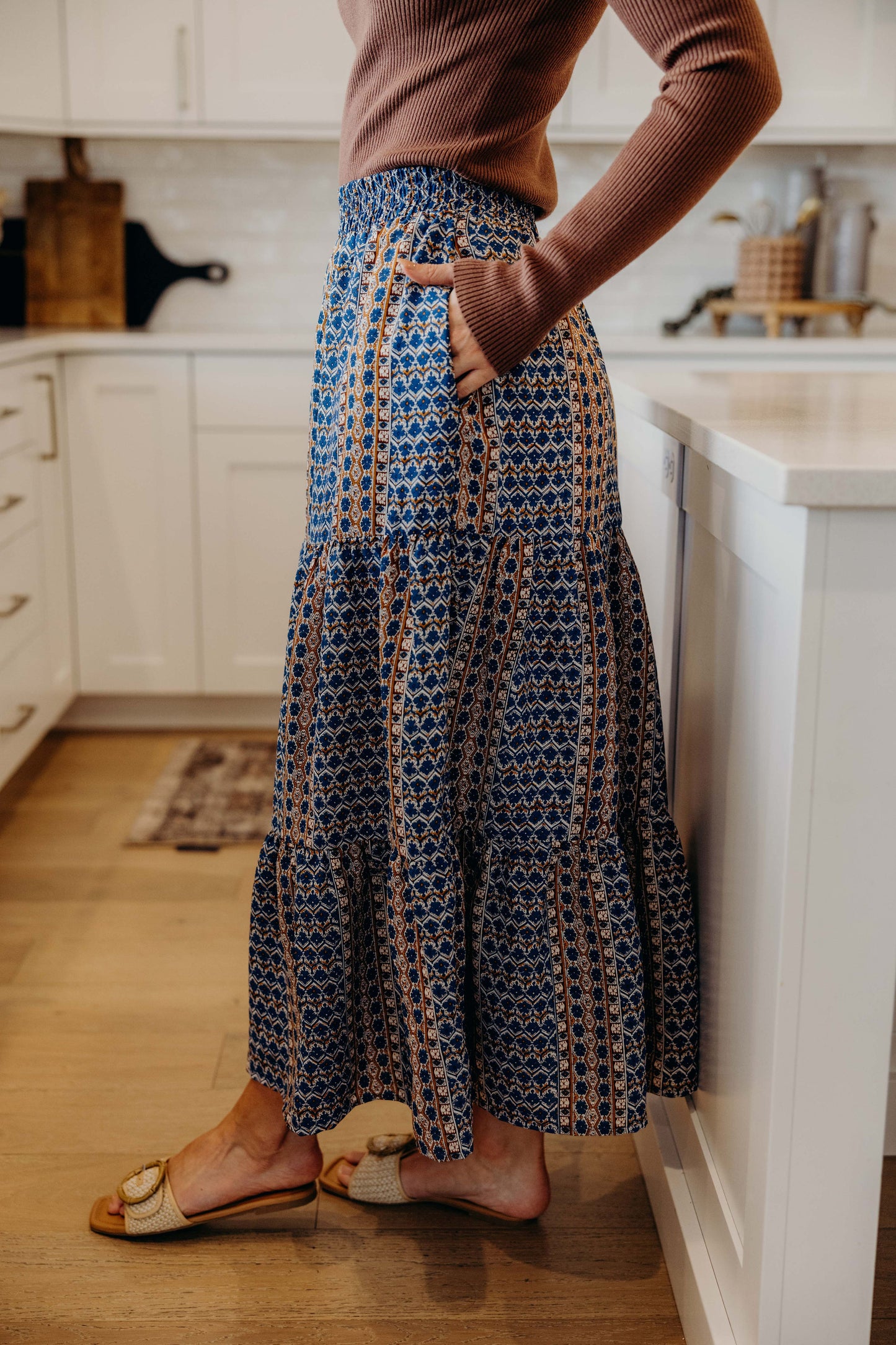 TIERED MAXI SKIRT IN MOROCCAN SPICE