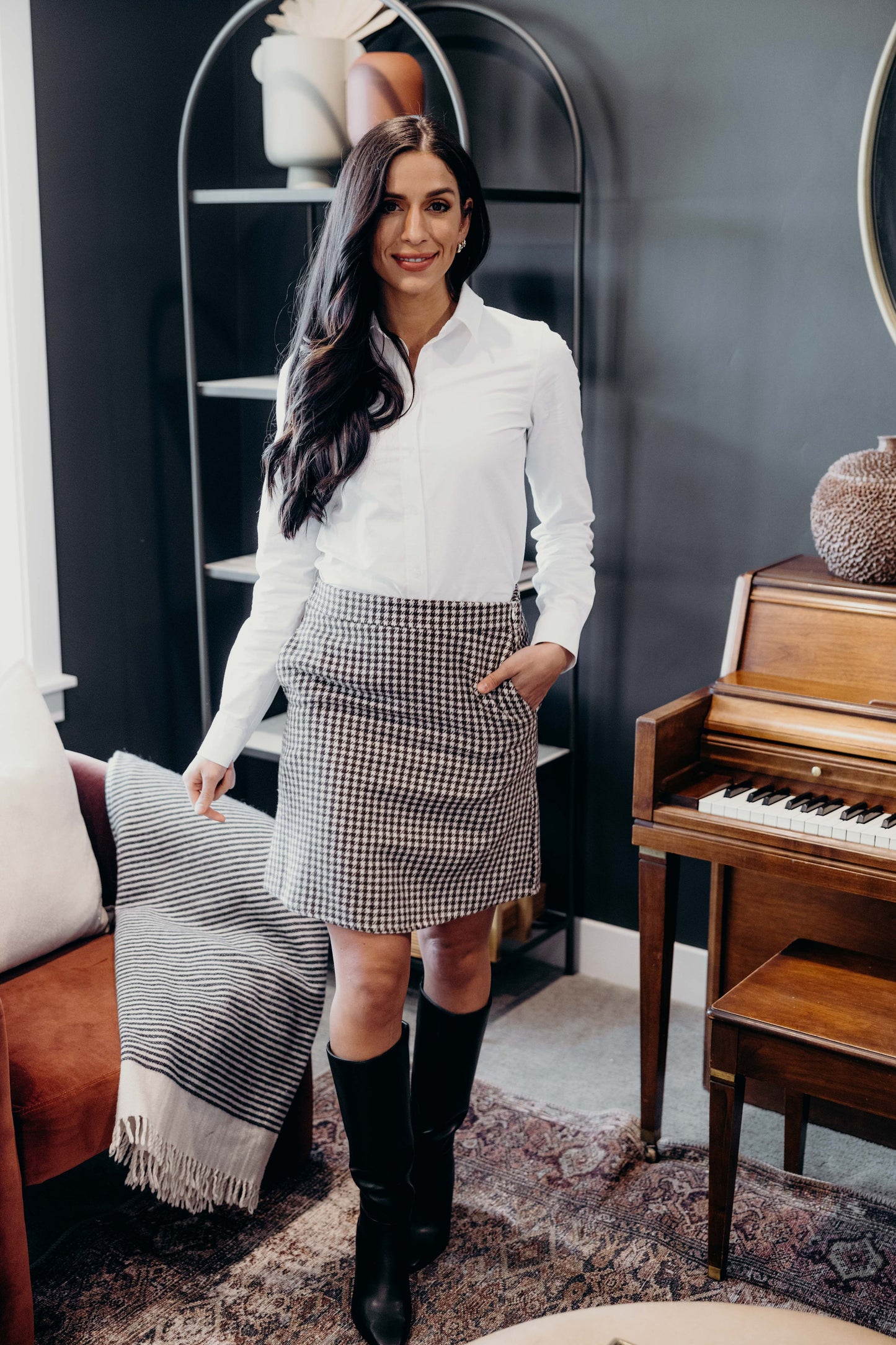 MINISKIRT IN OLIVE HOUNDSTOOTH