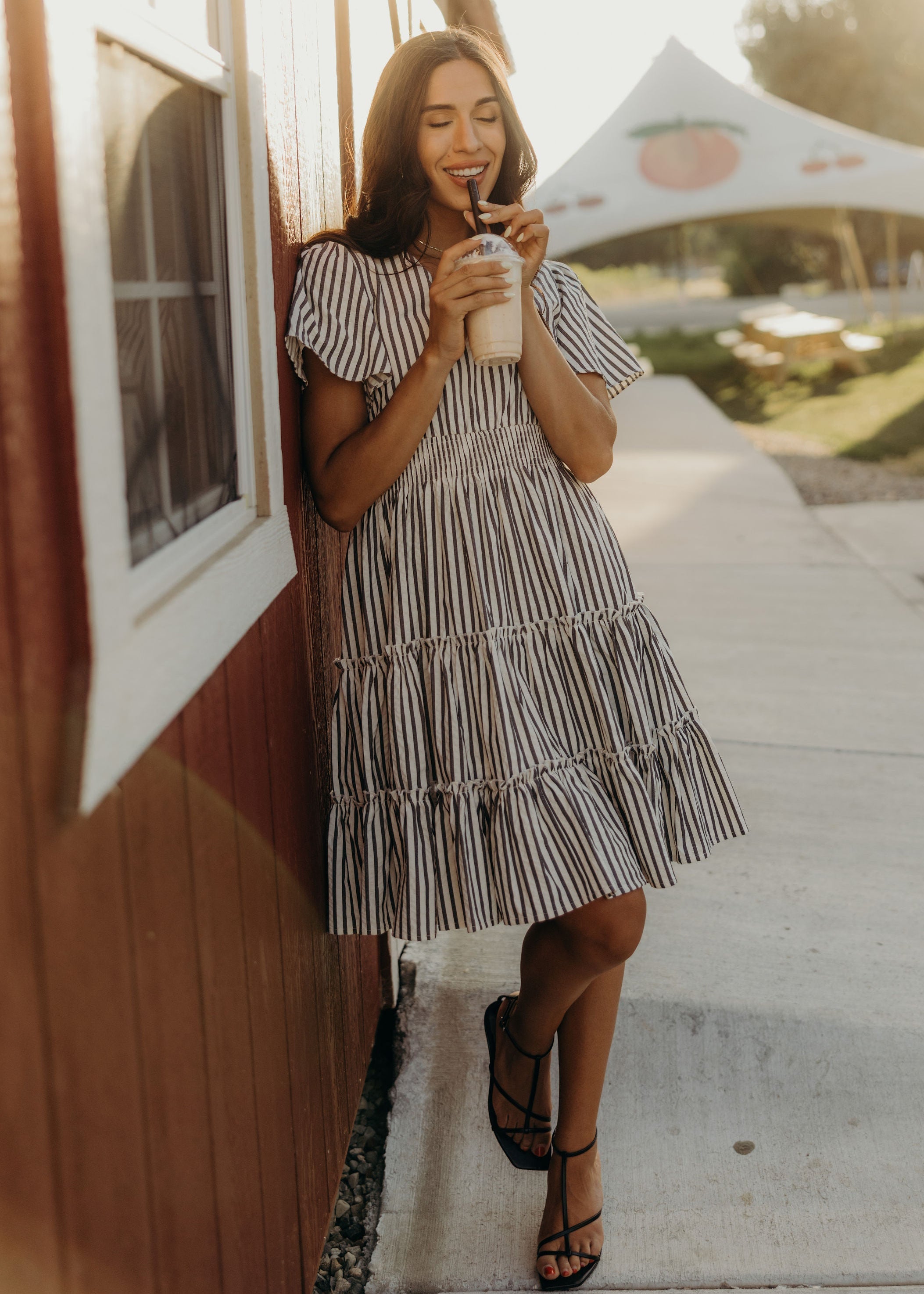 The Jemma in Charcoal Stripe The Jemma in Charcoal Stripe