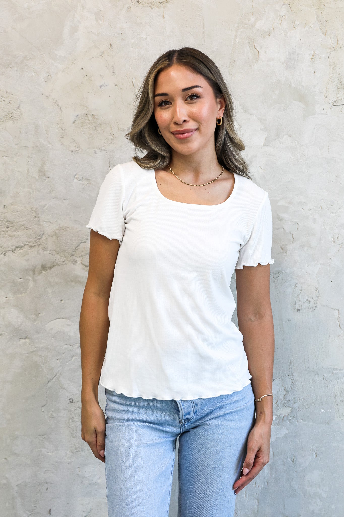 SQUARENECK RIBBED TEE IN IVORY