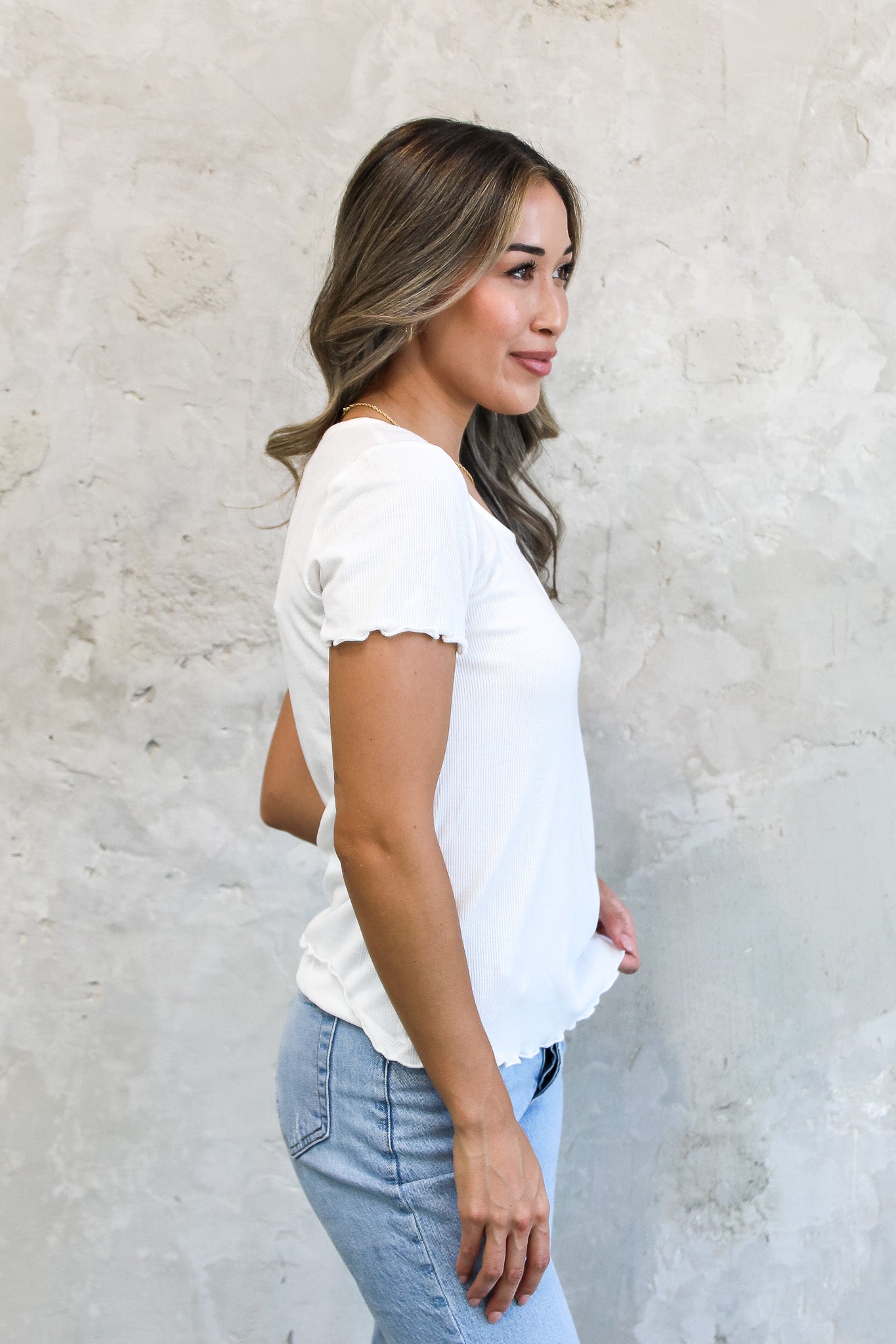 SQUARENECK RIBBED TEE IN IVORY