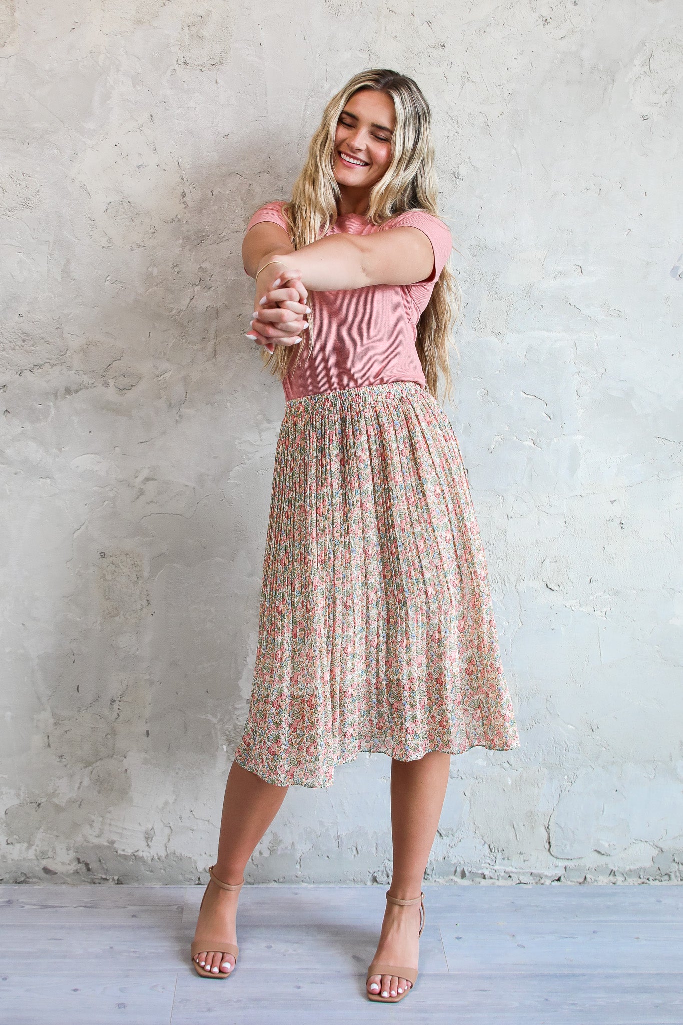 PLEATED MIDI SKIRT IN COLOR POP