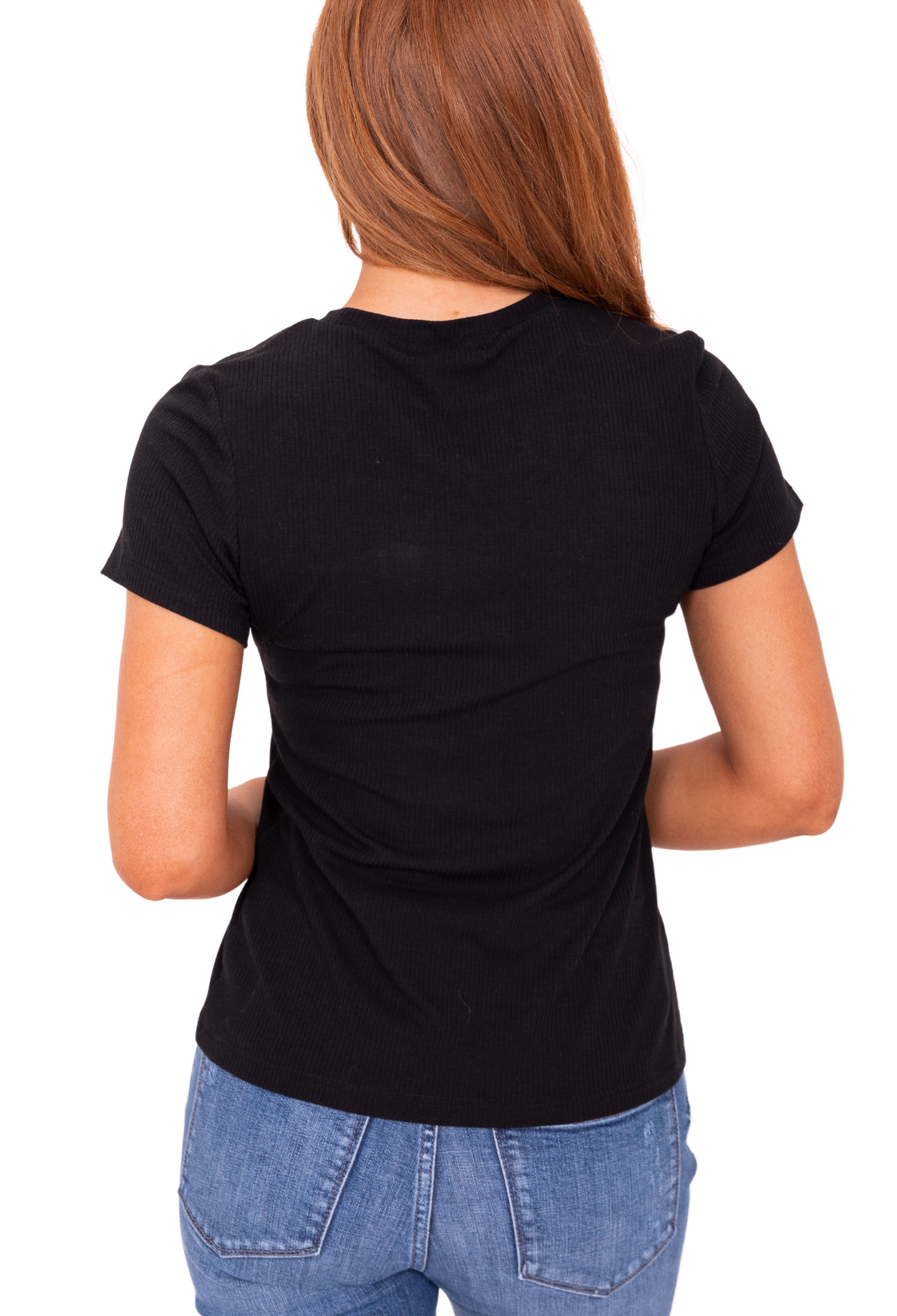 SHORT SLEEVE RIBBED TEE IN BLACK