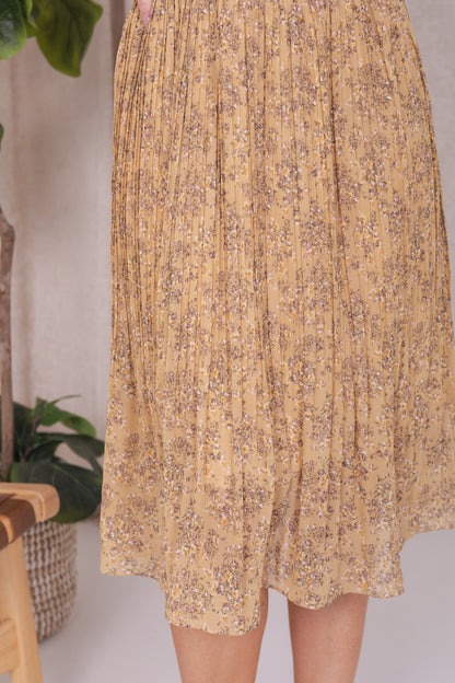 PLEATED MIDI SKIRT IN GOLDEN SPICE WILLOW FINAL SALE