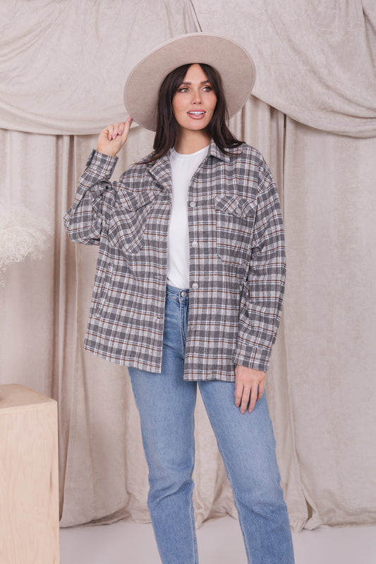 PLAID JACKET IN FADED GRAY FLANNEL FINAL SALE