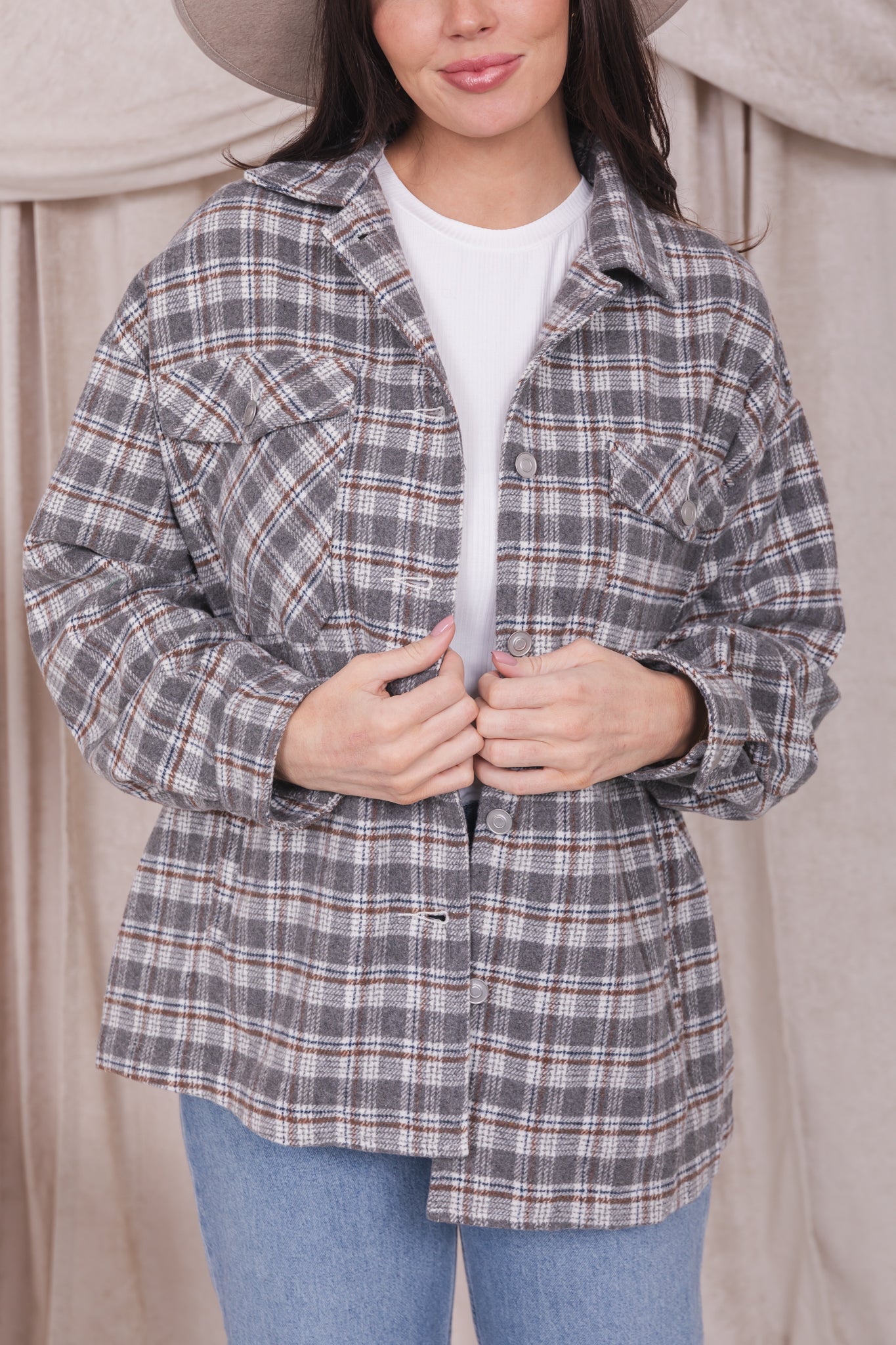 PLAID JACKET IN FADED GRAY FLANNEL FINAL SALE