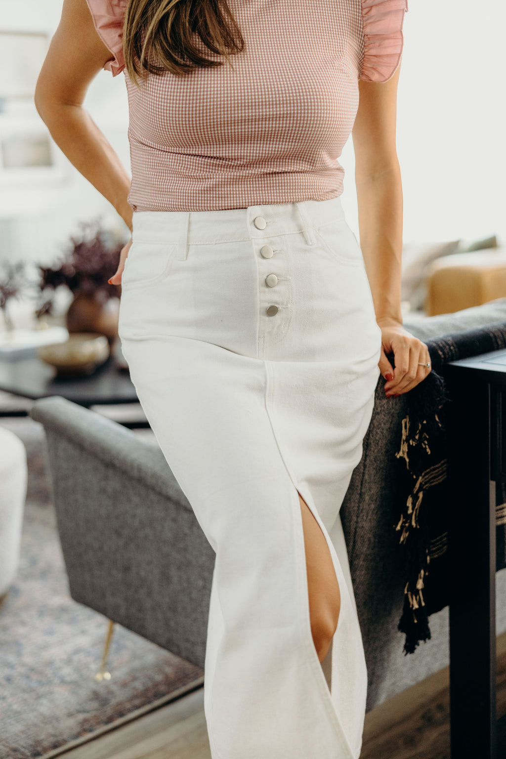 MAXI DENIM SKIRT IN WHITE