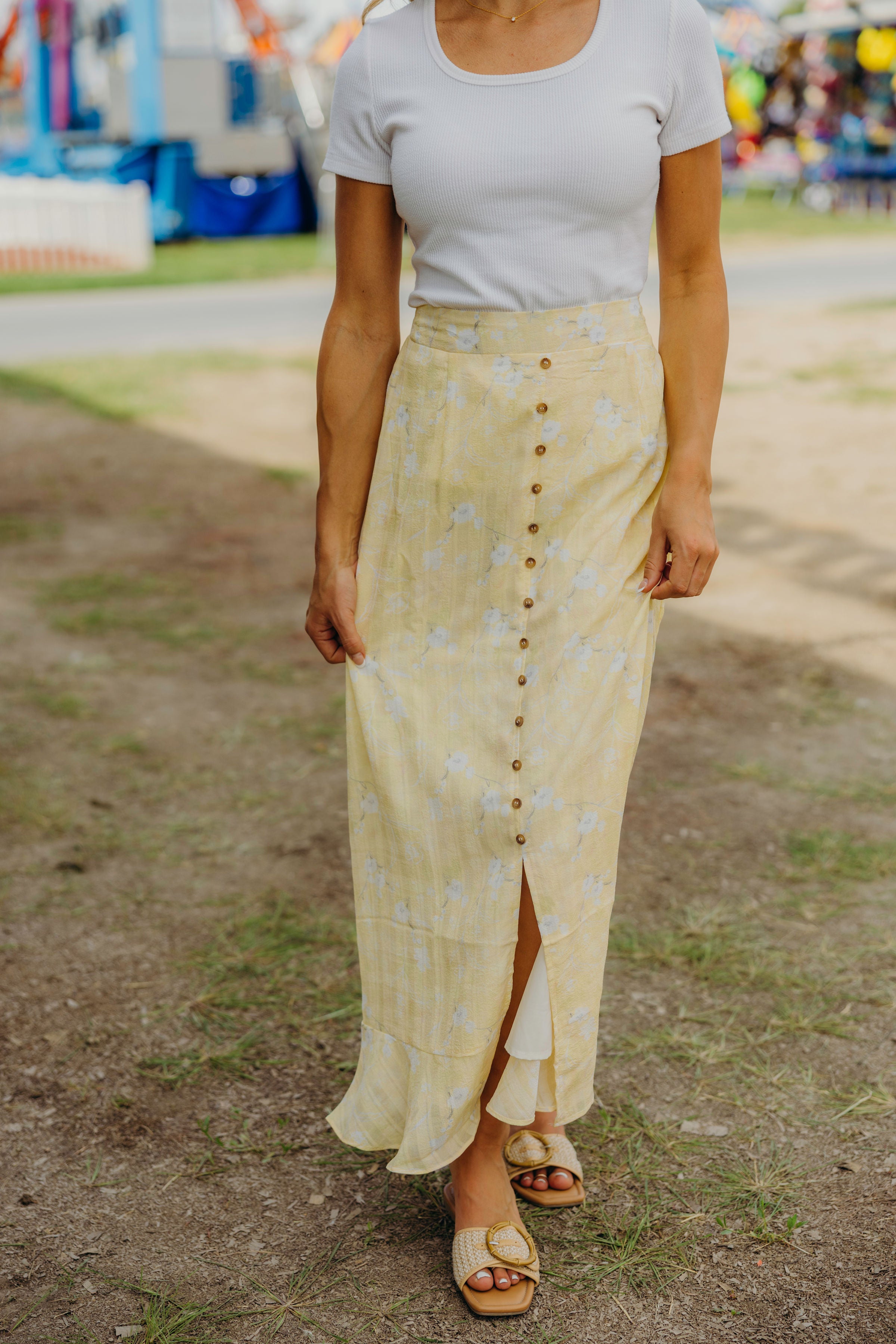 SLIT FRONT MAXI SKIRT IN MELLOW YELLOW