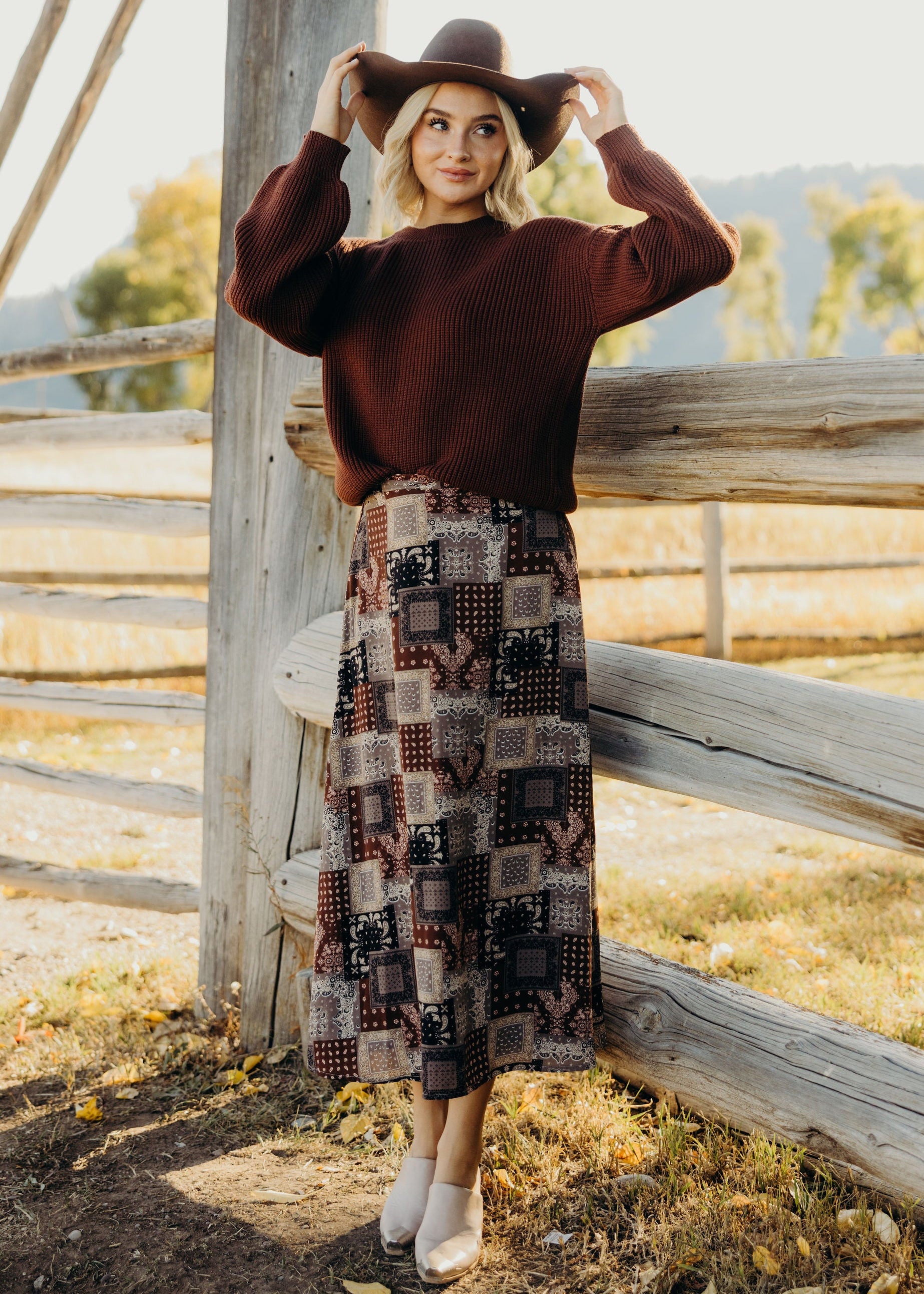 A LINE MAXI SKIRT IN WILD HORSE BANDANA