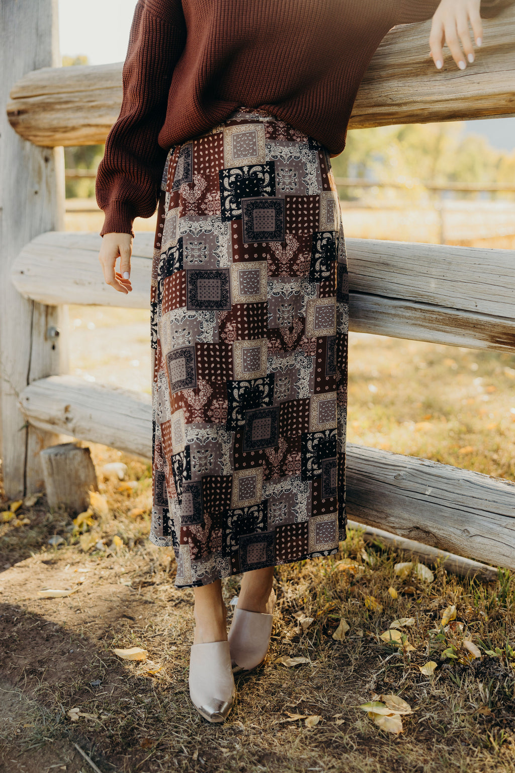A LINE MAXI SKIRT IN WILD HORSE BANDANA