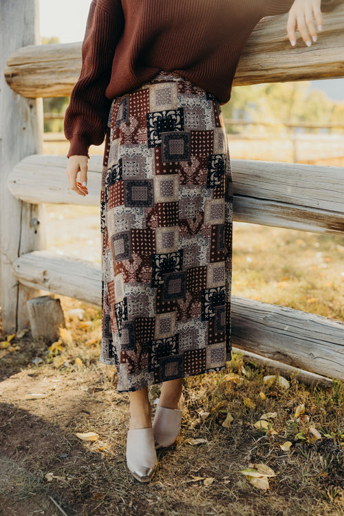 A LINE MAXI SKIRT IN WILD HORSE BANDANA