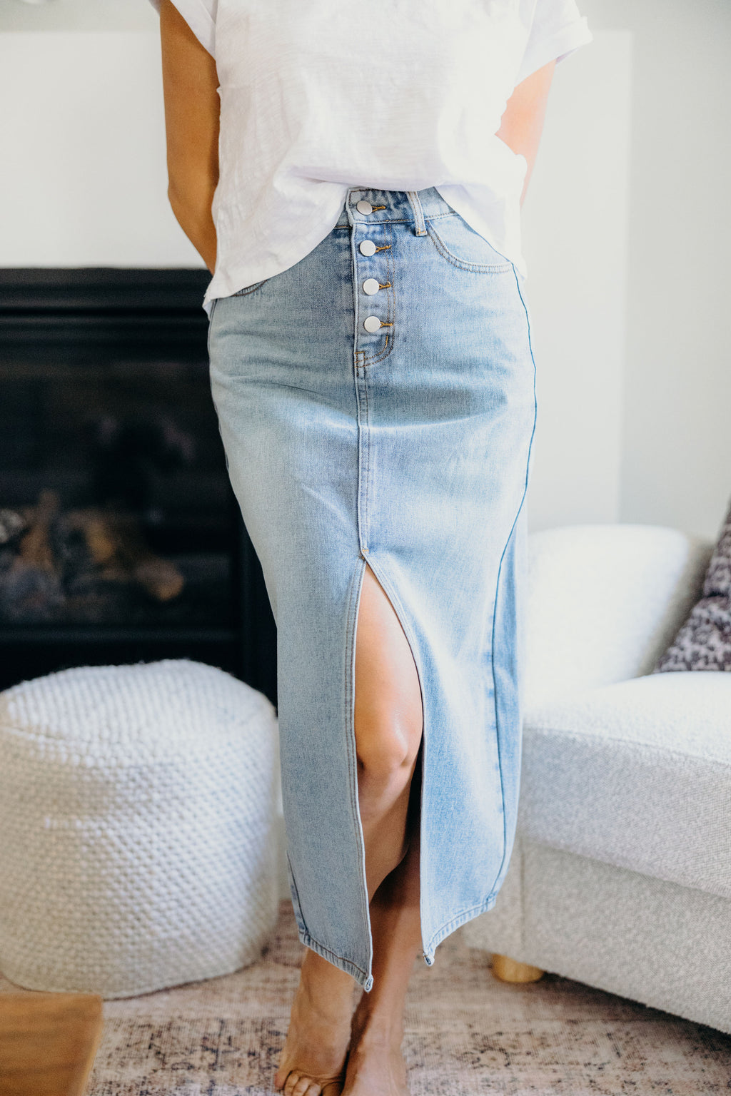 MAXI DENIM SKIRT IN FADED CLASSIC FINAL SALE