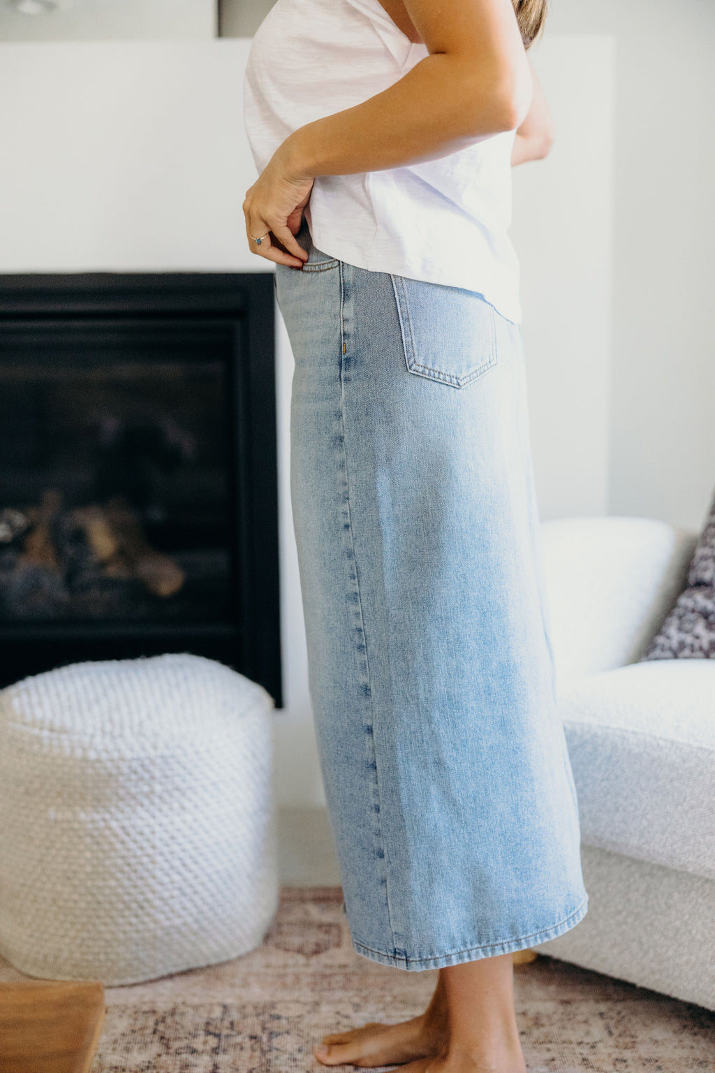 MAXI DENIM SKIRT IN FADED CLASSIC FINAL SALE