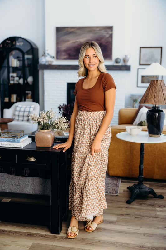 COTTON BOHO SKIRT IN RUSTIC TERRA