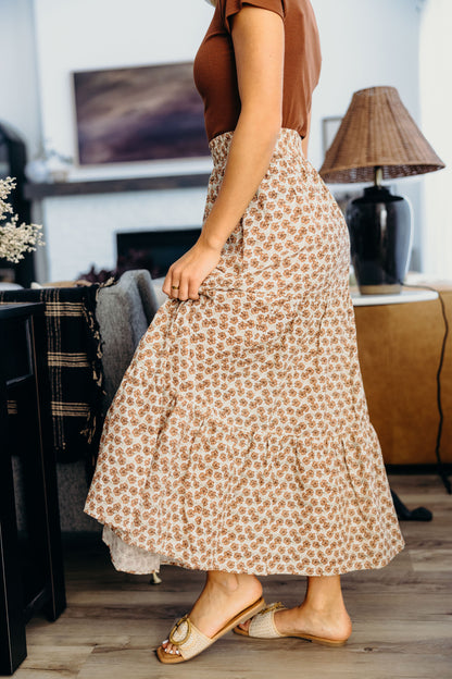 COTTON BOHO SKIRT IN RUSTIC TERRA