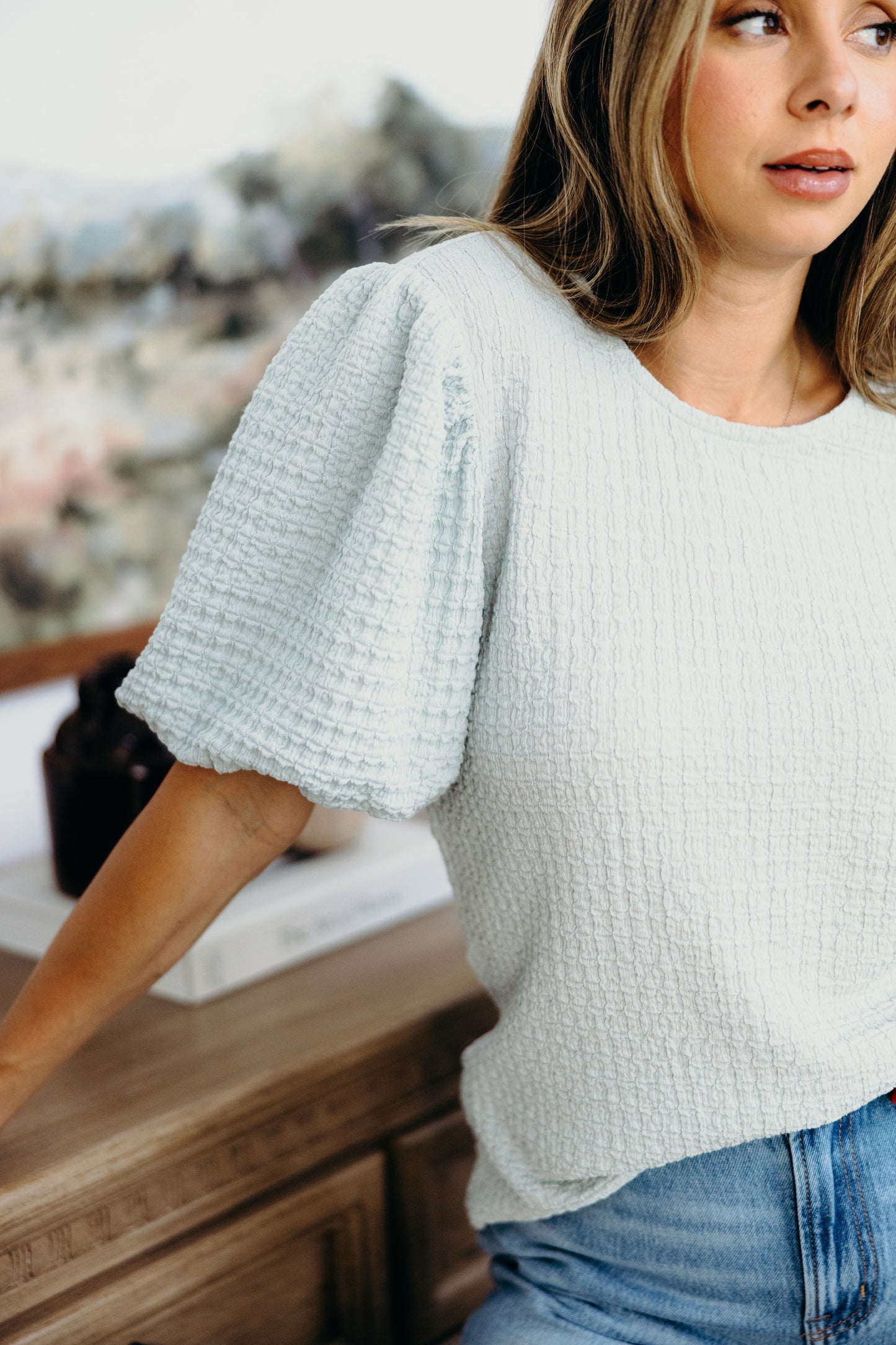 PUFF SLEEVE TOP IN MINT BREEZE