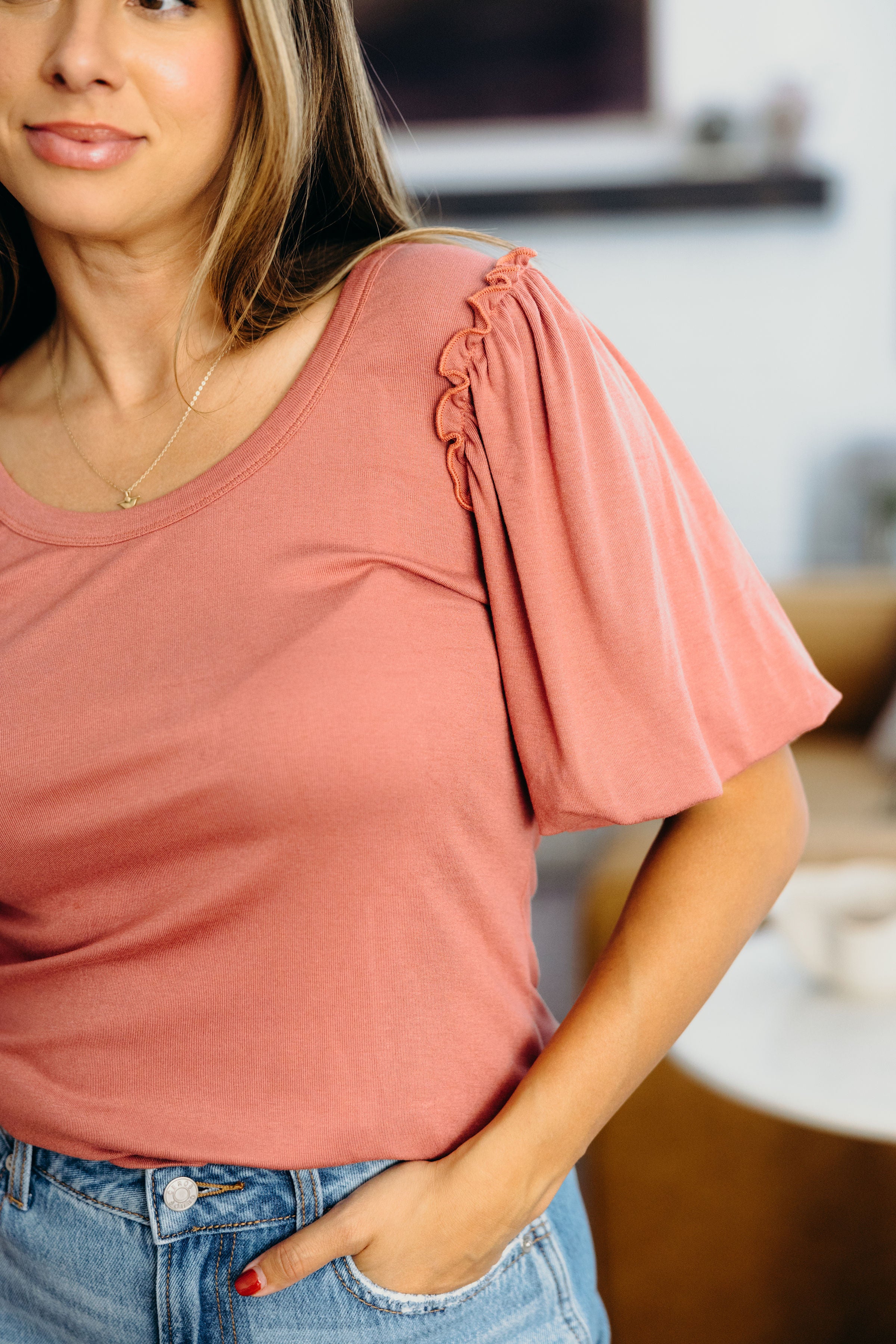 BUBBLE SLEEVE BLOUSE IN MUTED ORCHID FINAL SALE