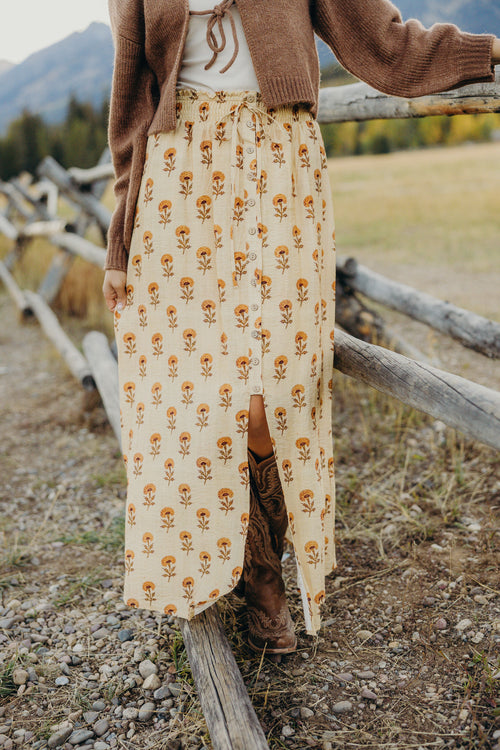 BUTTON FRONT SLIT MAXI IN HARVEST SONG
