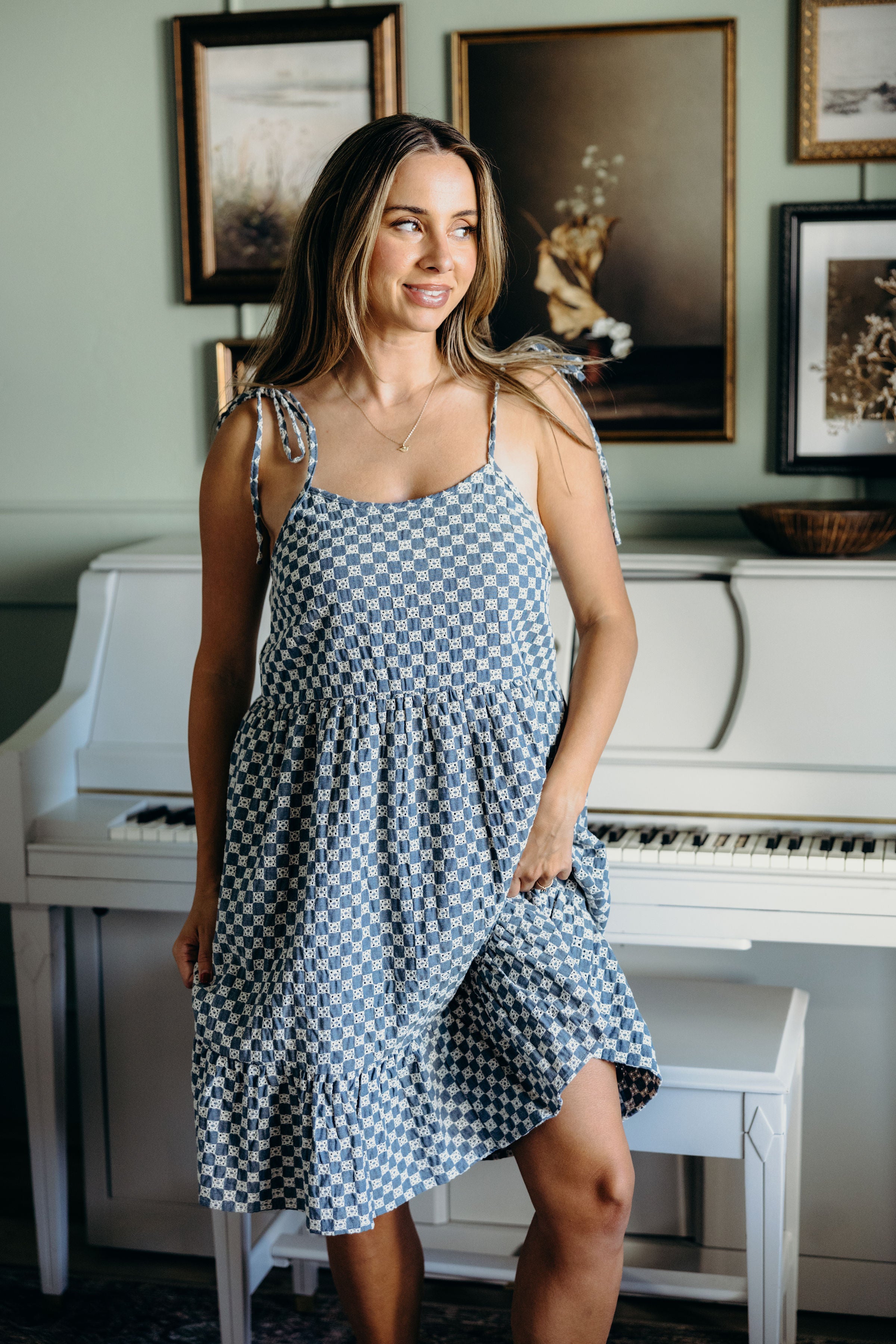 Leon Dress in Denim Checkered Leon Dress in Denim Checkered