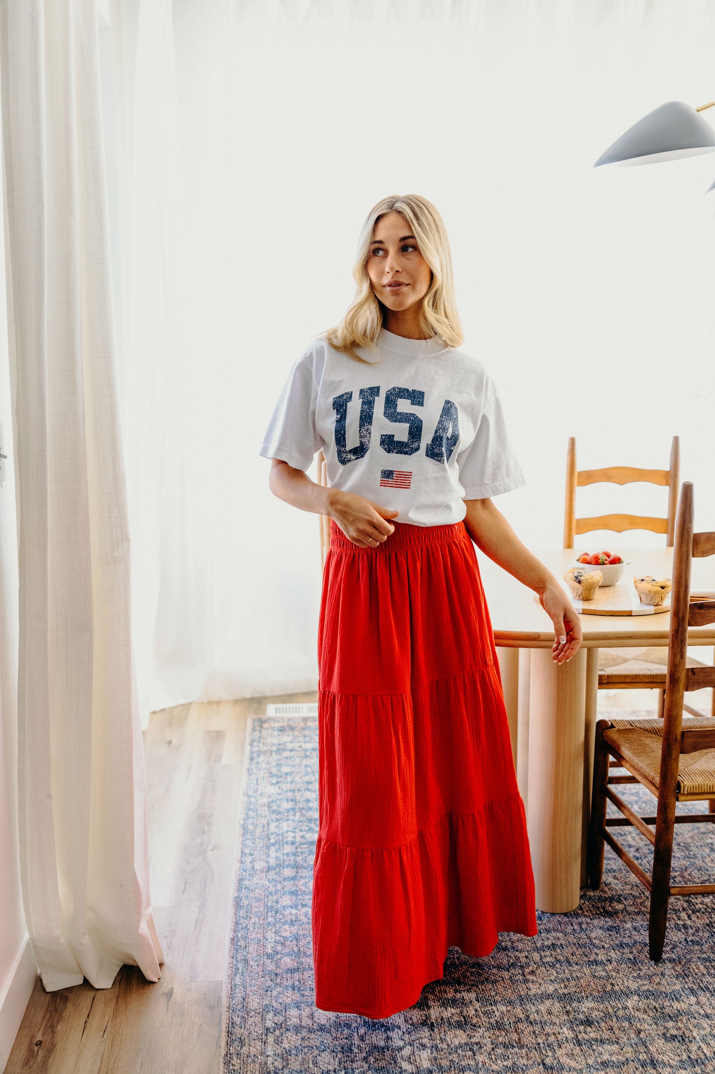 GAUZE MAXI SKIRT IN JULY RED