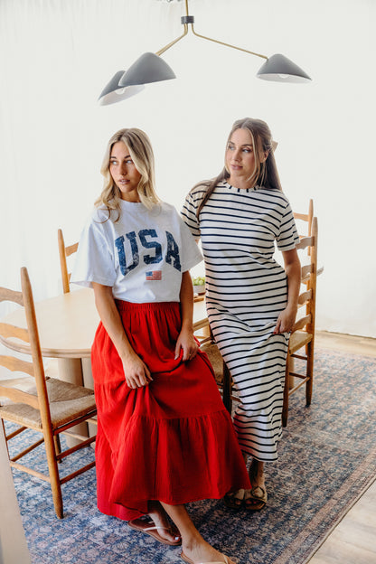 GAUZE MAXI SKIRT IN JULY RED