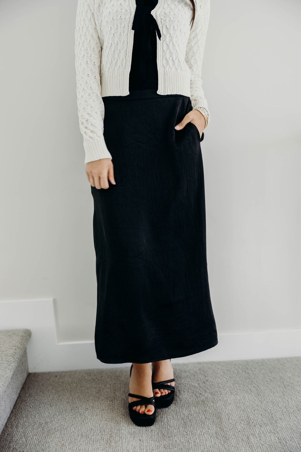 SILK MAXI SKIRT IN BLACK FINAL SALE