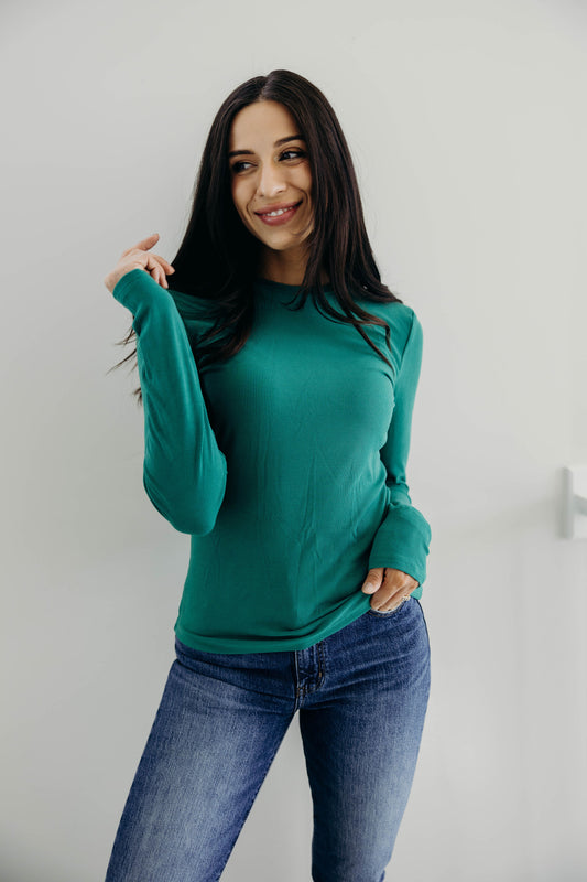 HIGH NECK LONG SLEEVE TEE IN LUSH MEADOW