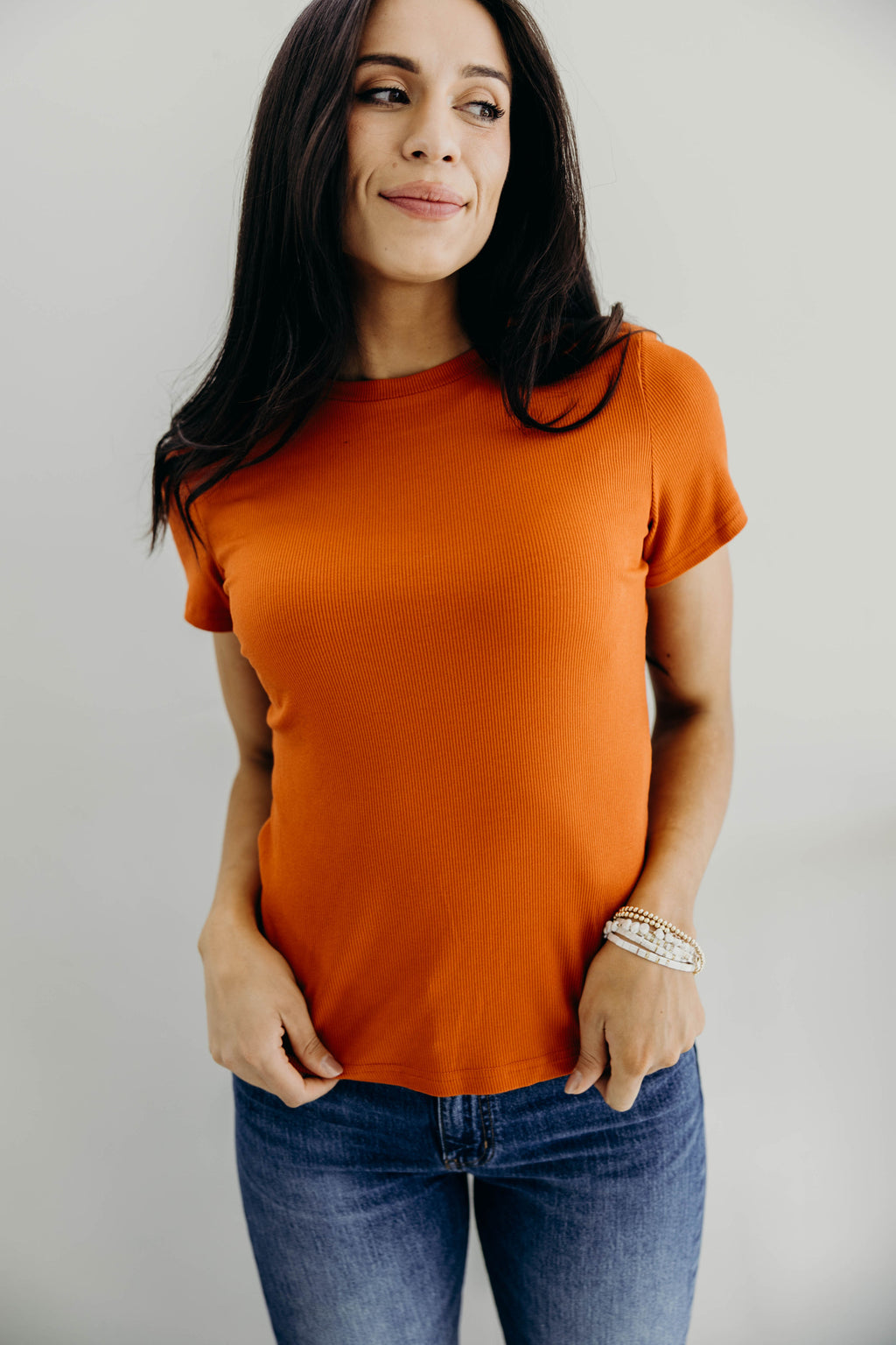 SHORT SLEEVE RIBBED TEE IN BAKED CLAY FINAL SALE