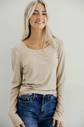 LONG SLEEVE RIBBED TEE IN BEIGE STRIPE FINAL SALE
