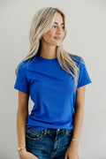 SHORT SLEEVE RIBBED TEE IN COBALT FINAL SALE