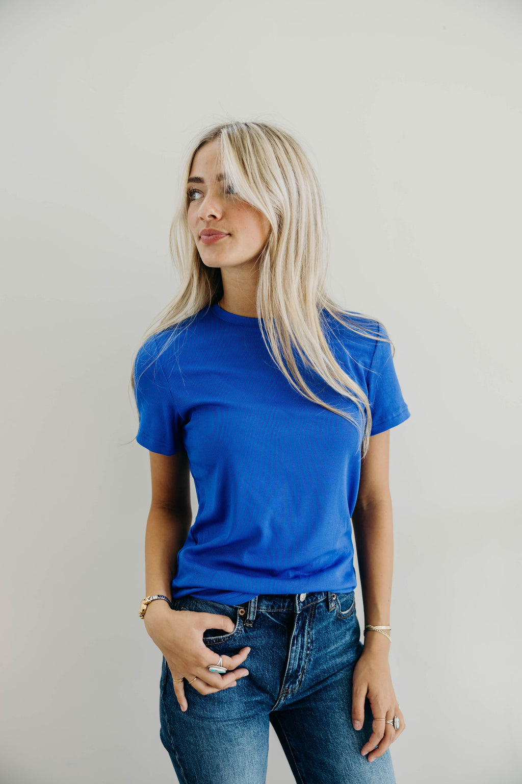 SHORT SLEEVE RIBBED TEE IN COBALT FINAL SALE