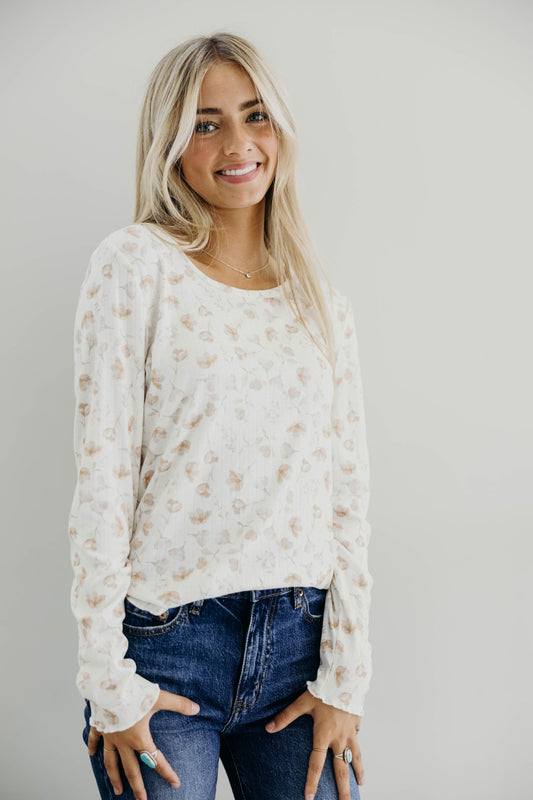 LONG SLEEVE RIBBED TEE IN DRIED ROSE